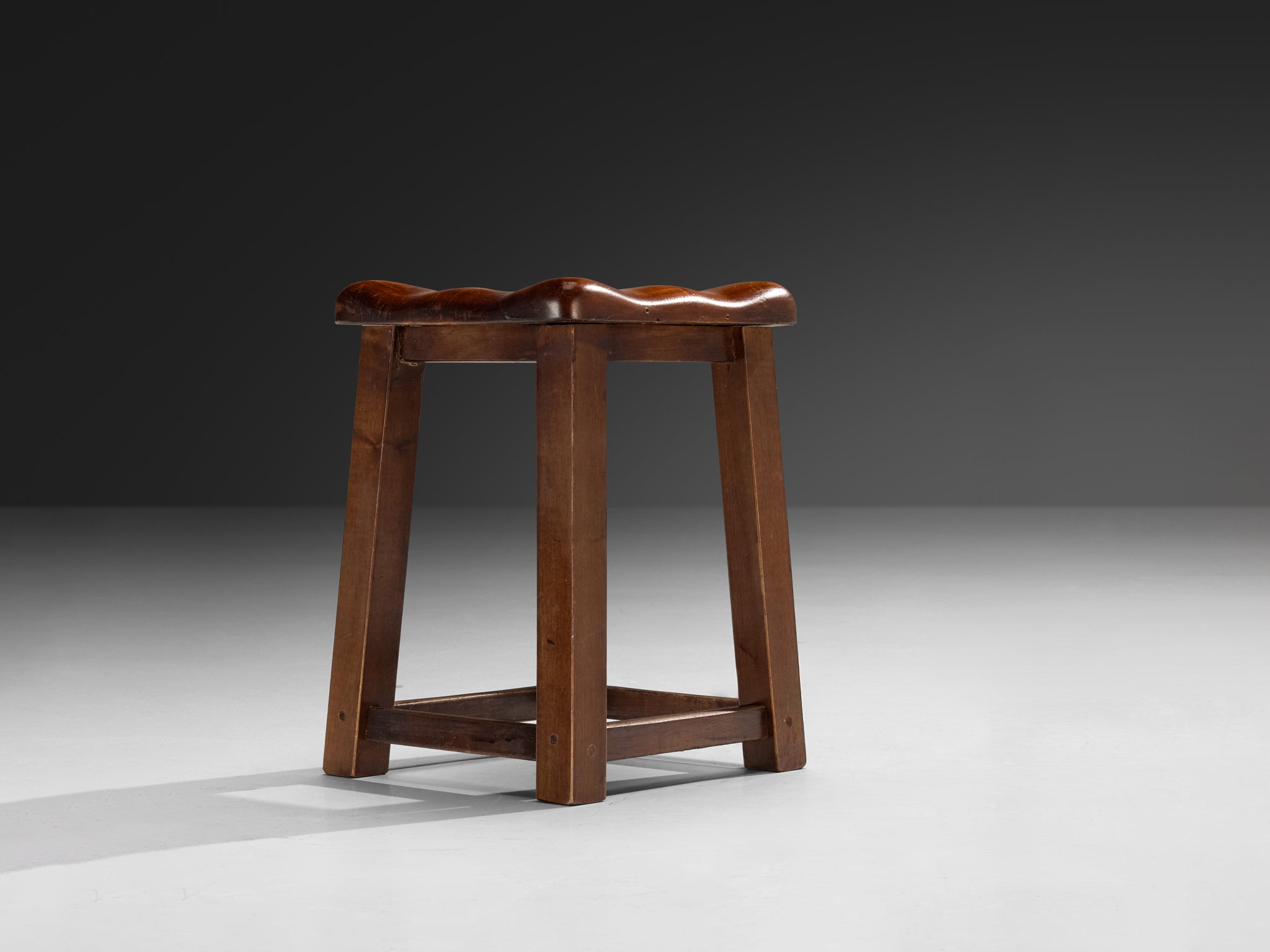 Sturdy Italian Stool with Handcrafted Organic Seat in Walnut Seating Morentz