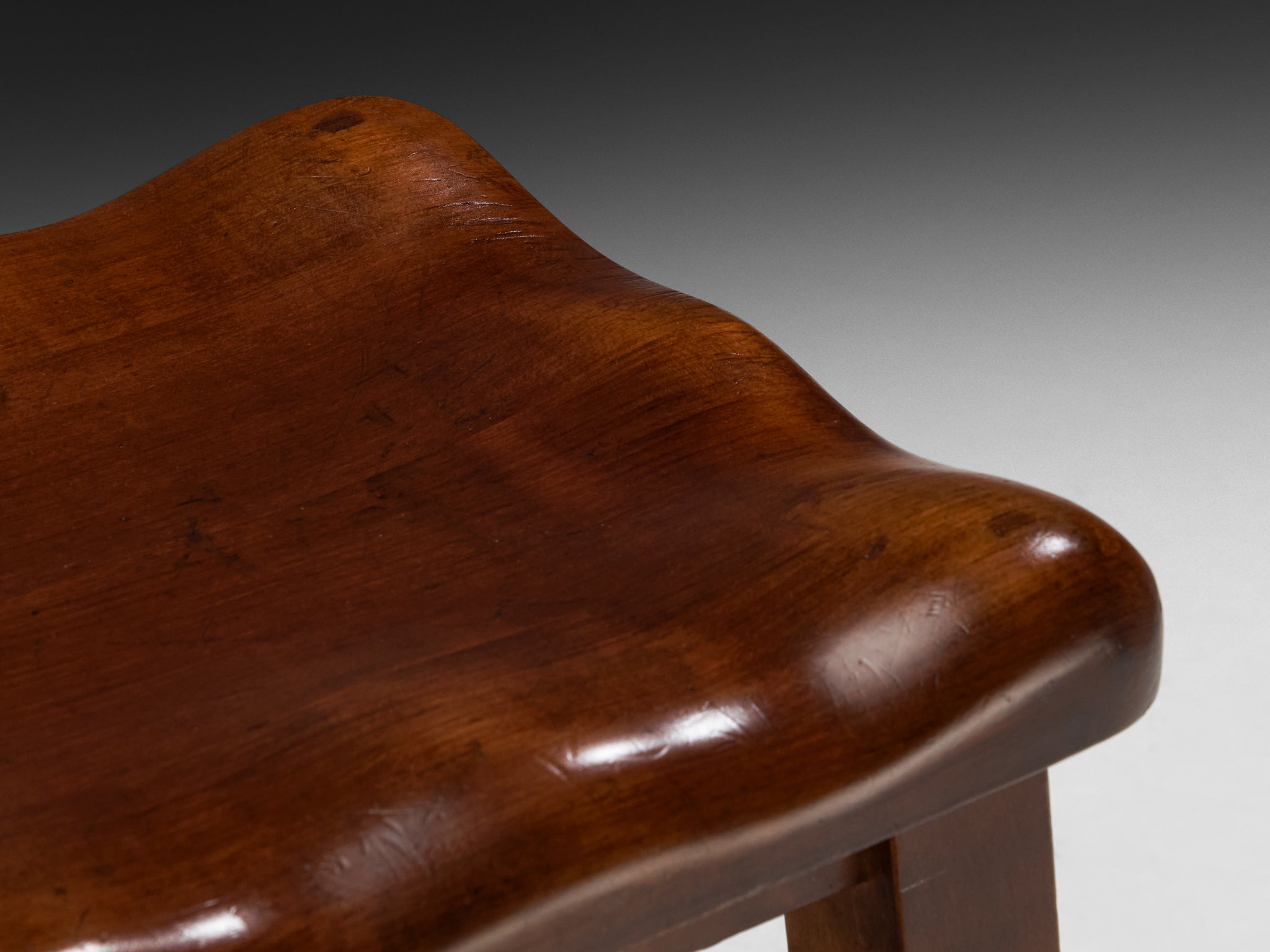 Sturdy Italian Stool with Handcrafted Organic Seat in Walnut Seating Morentz