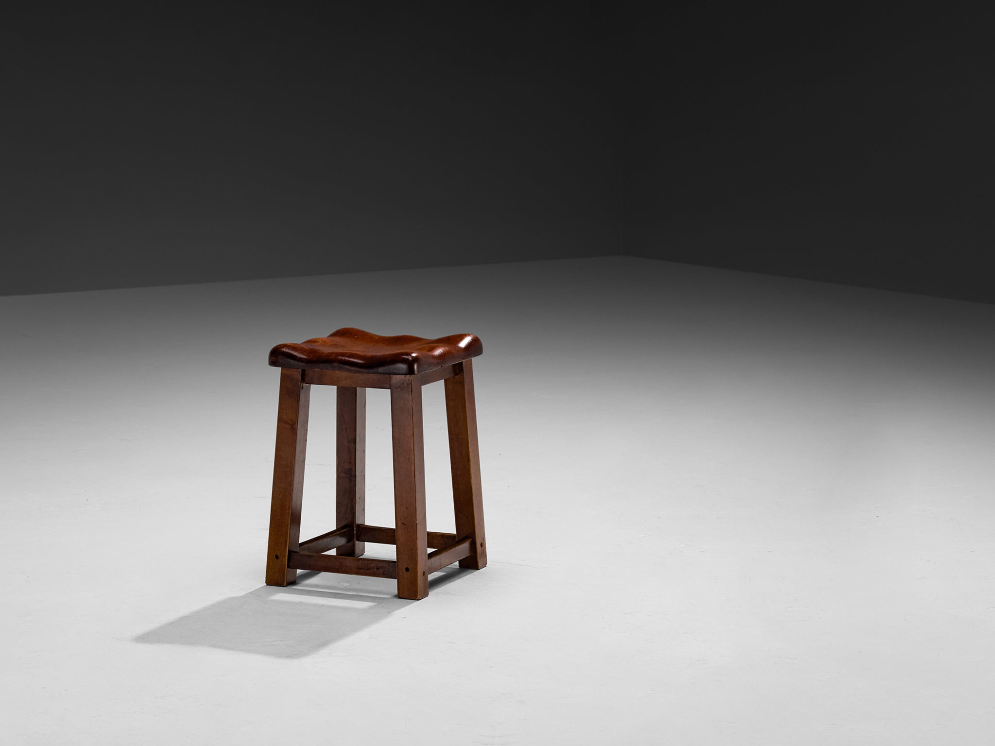 Sturdy Italian Stool with Handcrafted Organic Seat in Walnut Seating Morentz