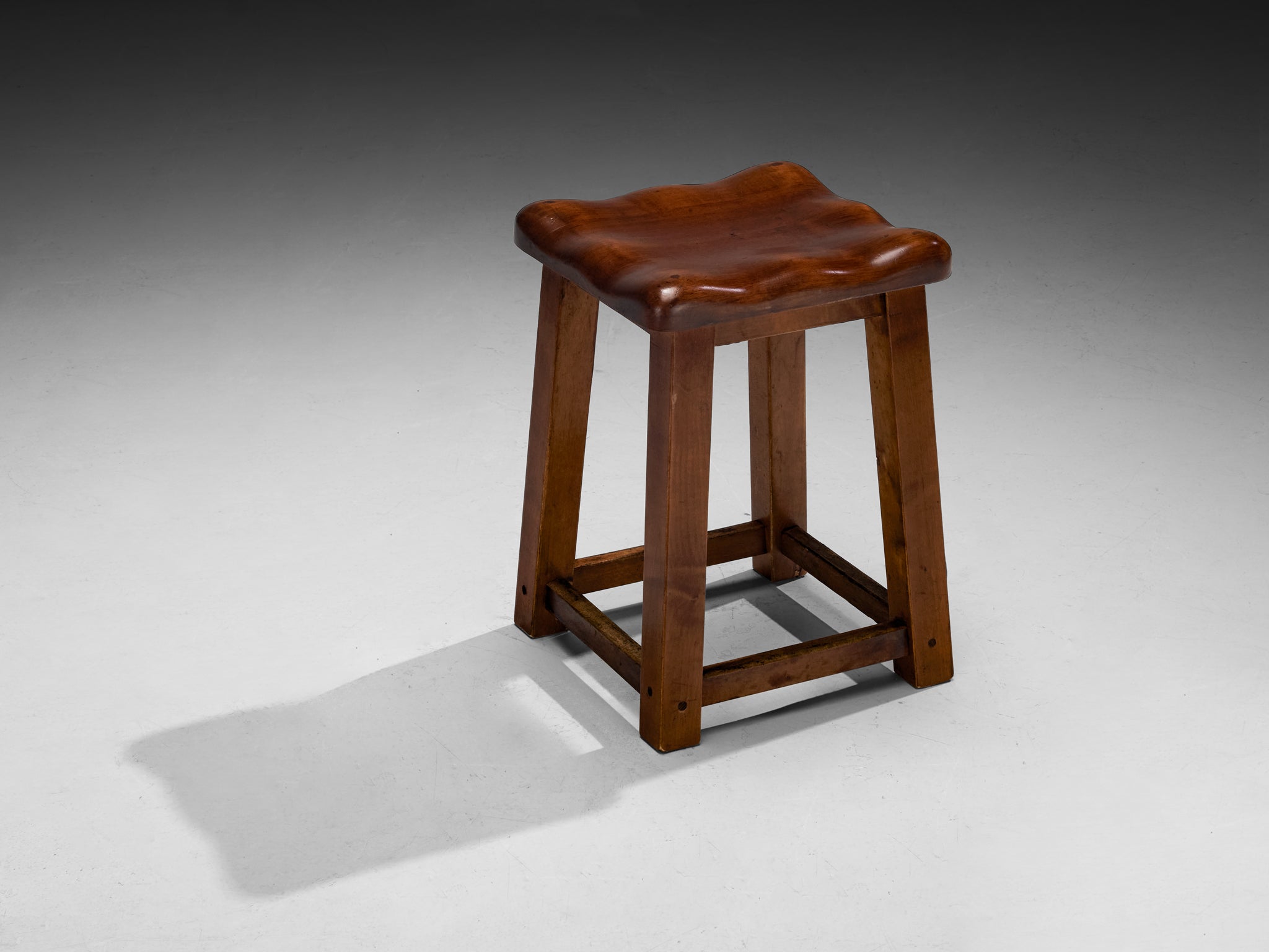 Sturdy Italian Stool with Handcrafted Organic Seat in Walnut Seating Morentz