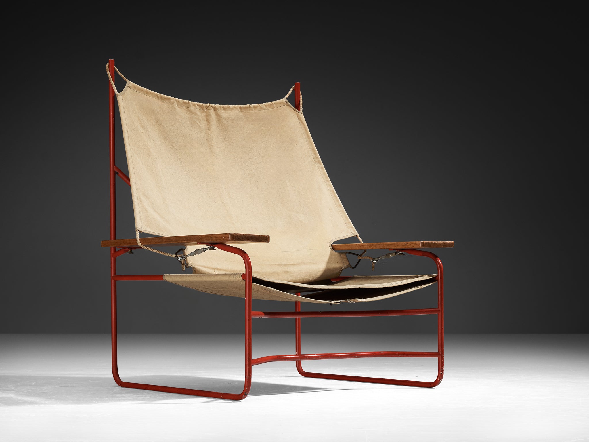 Mid-century Modern Dutch Lounge Chair in Steel, Canvas and Oak