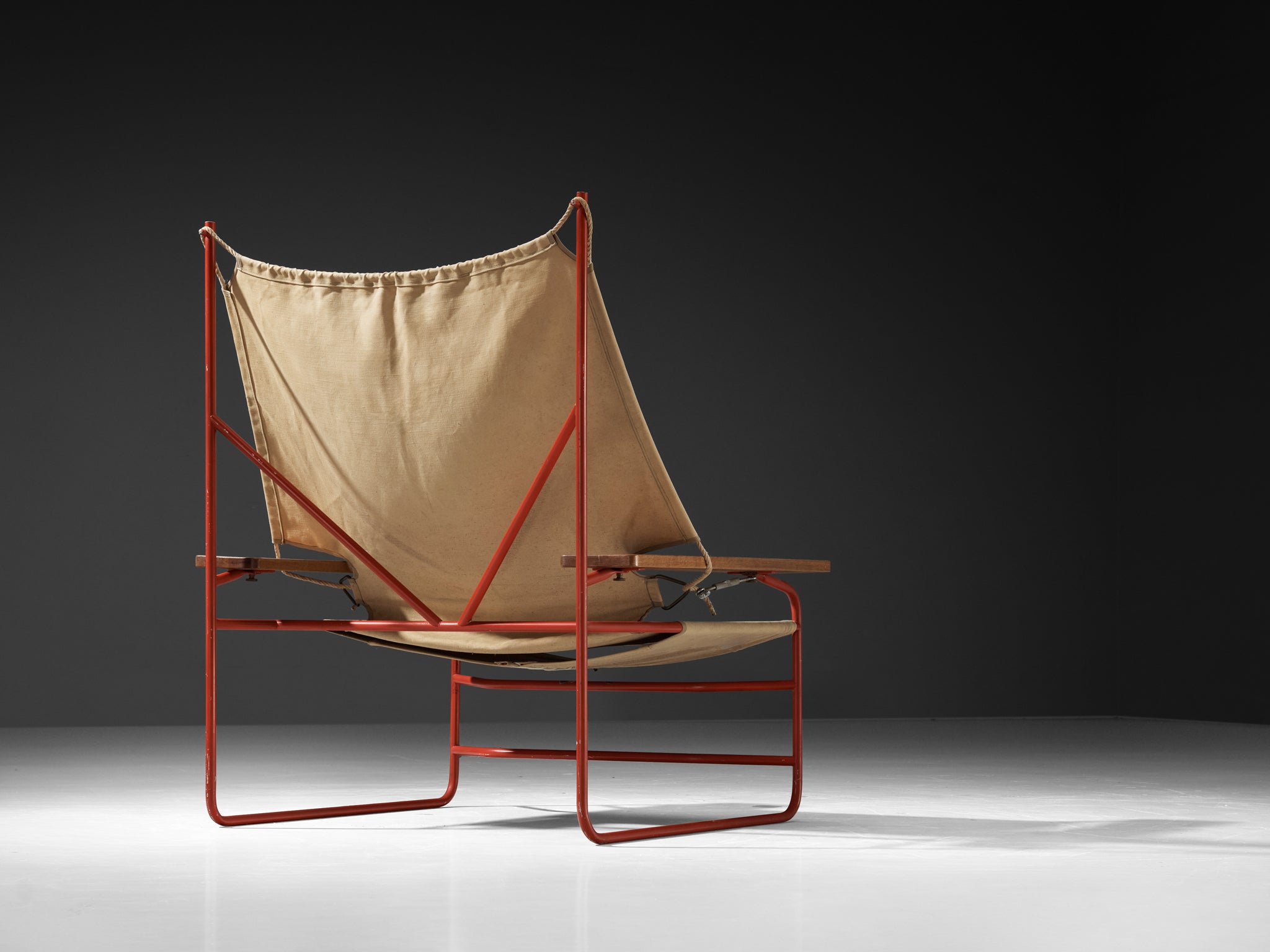 Mid-century Modern Dutch Lounge Chair in Steel, Canvas and Oak