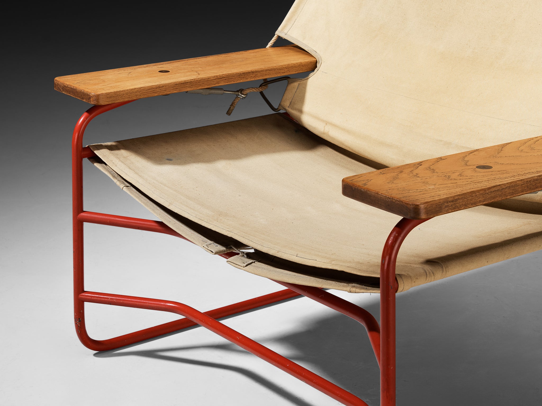 Mid-century Modern Dutch Lounge Chair in Steel, Canvas and Oak