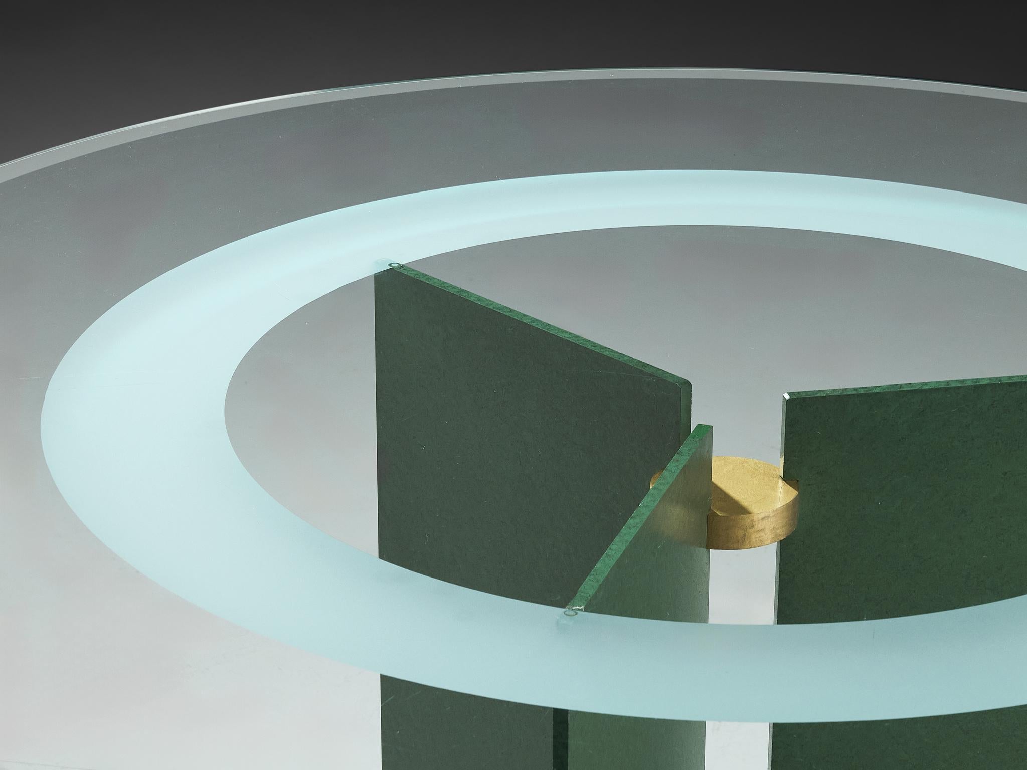 Art Deco Inspired Dining Table in Glass and Green Lacquered Steel tables Morentz