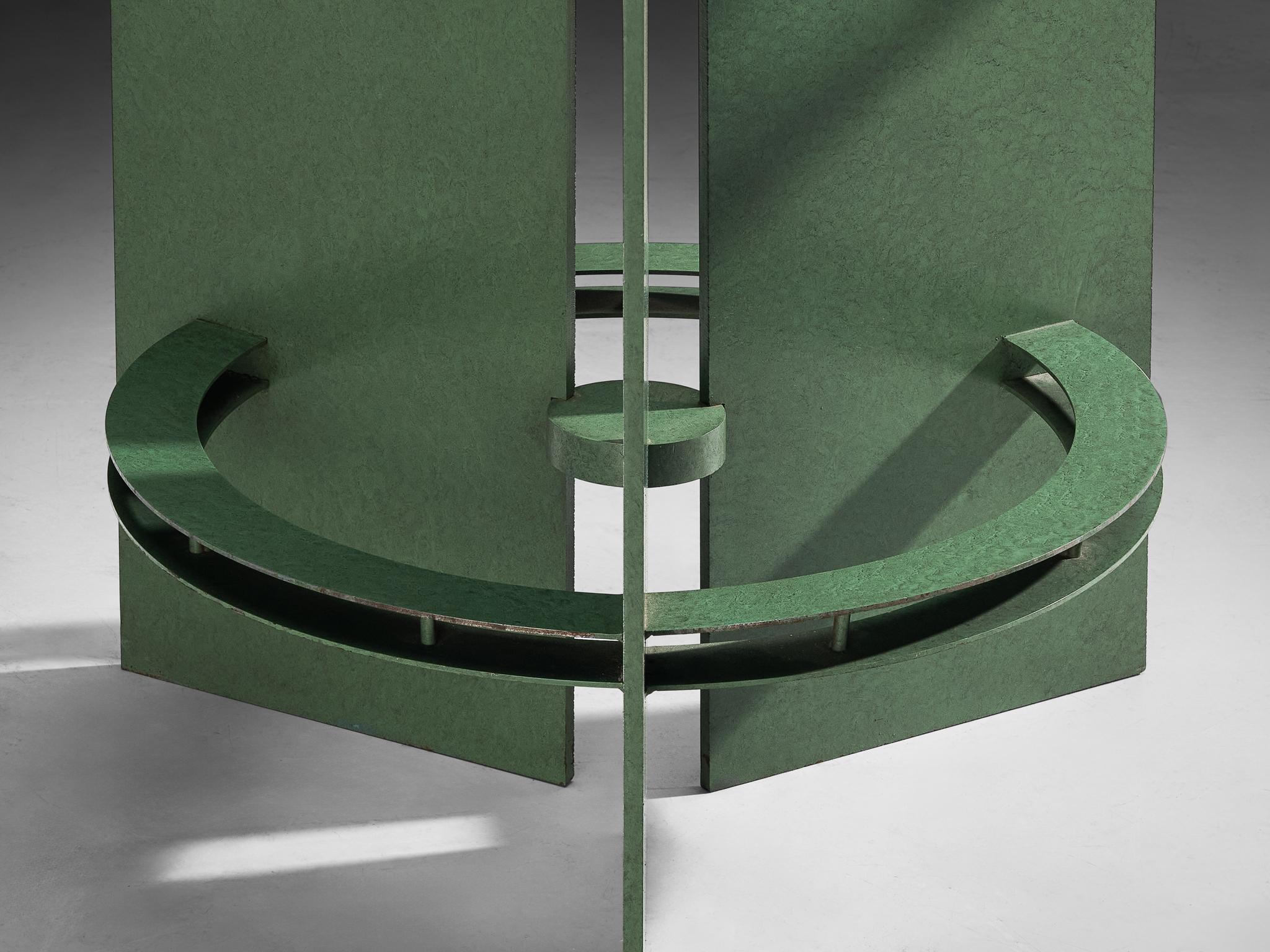 Art Deco Inspired Dining Table in Glass and Green Lacquered Steel tables Morentz