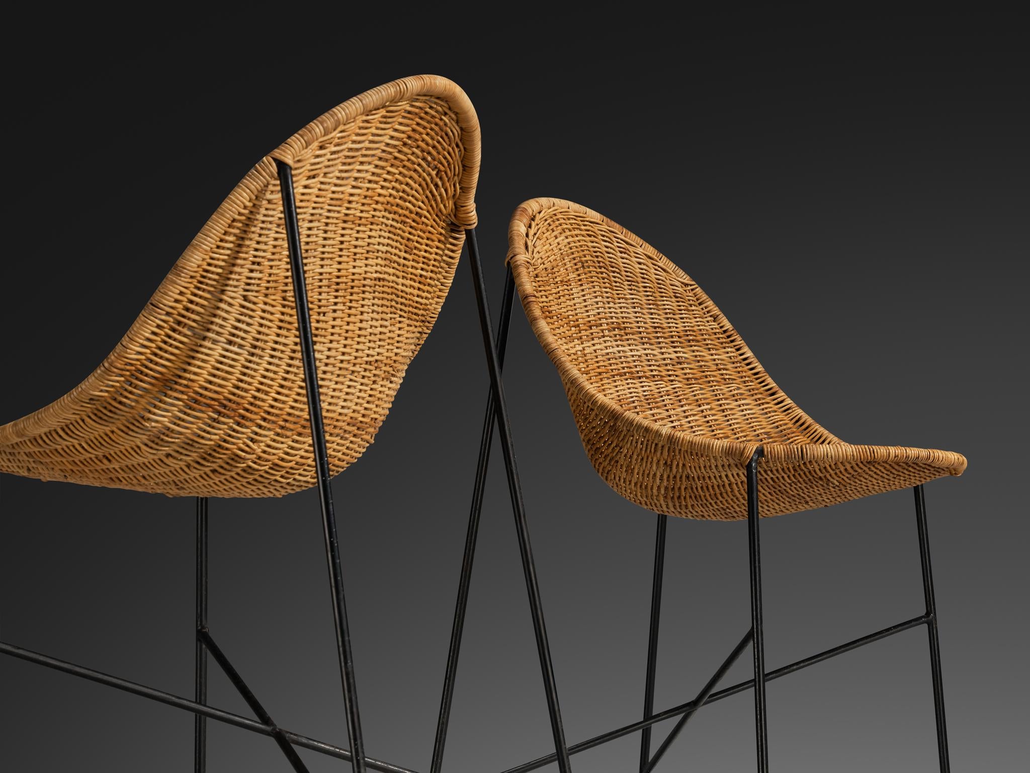 Georges and Hermine Laurent Set of Six Dining Chairs in Cane and Steel seating Morentz