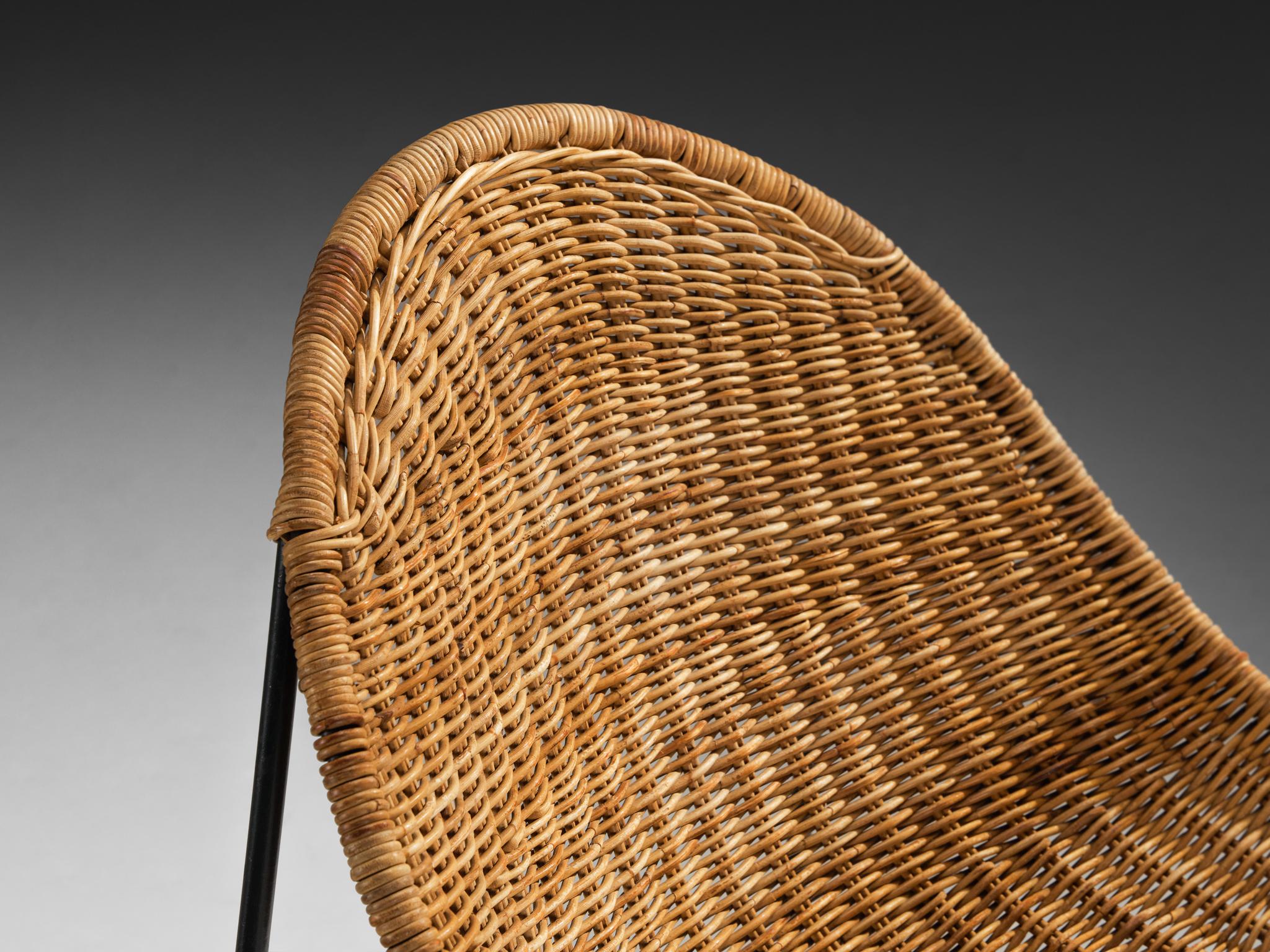 Georges and Hermine Laurent Set of Six Dining Chairs in Cane and Steel seating Morentz