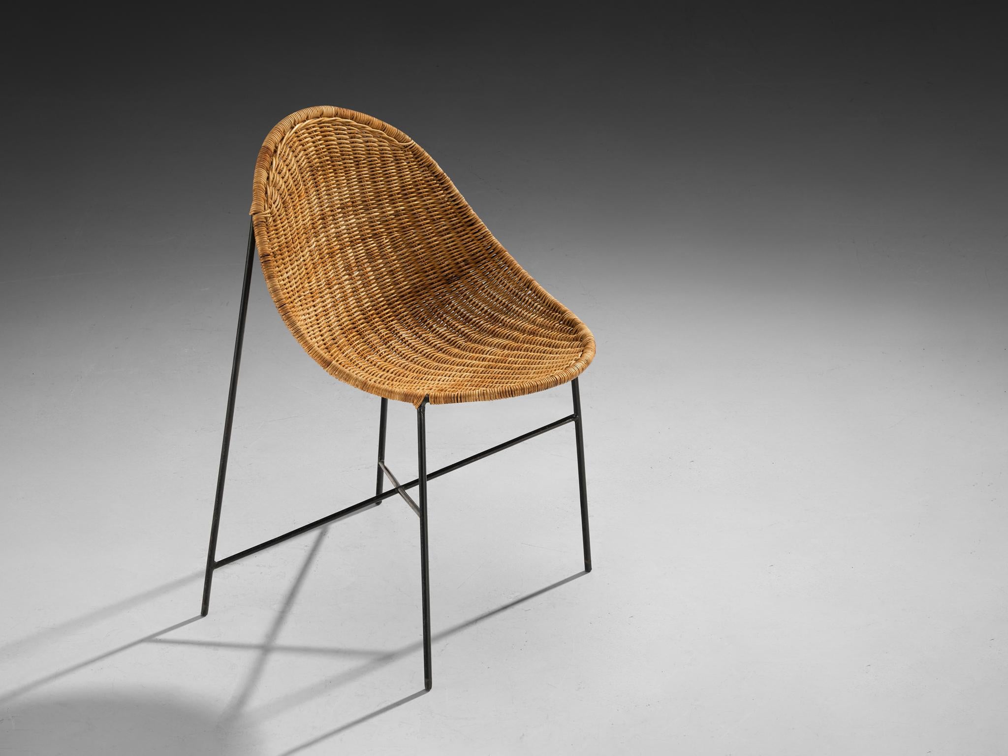 Georges and Hermine Laurent Set of Six Dining Chairs in Cane and Steel seating Morentz