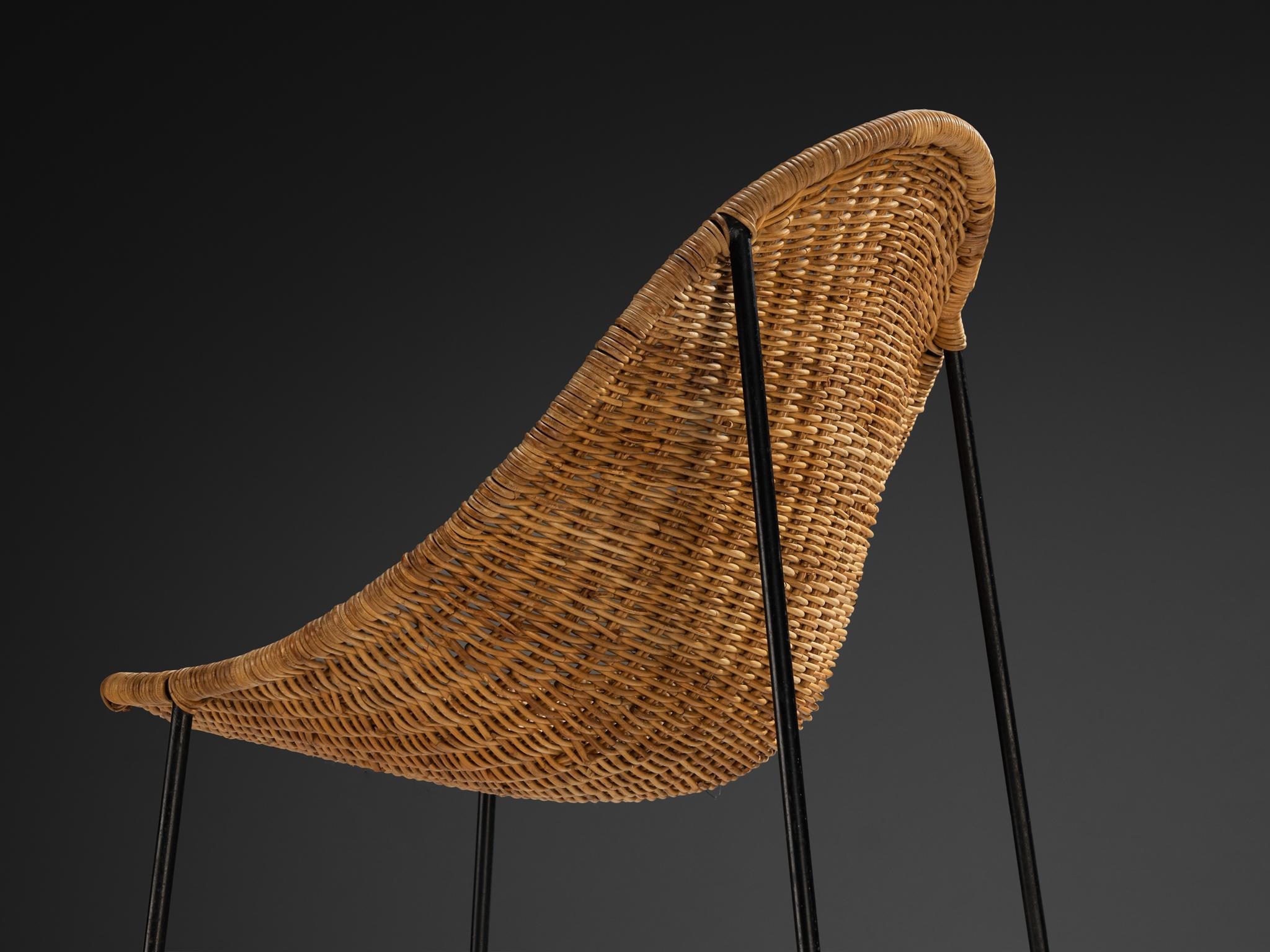 Georges and Hermine Laurent Set of Six Dining Chairs in Cane and Steel seating Morentz