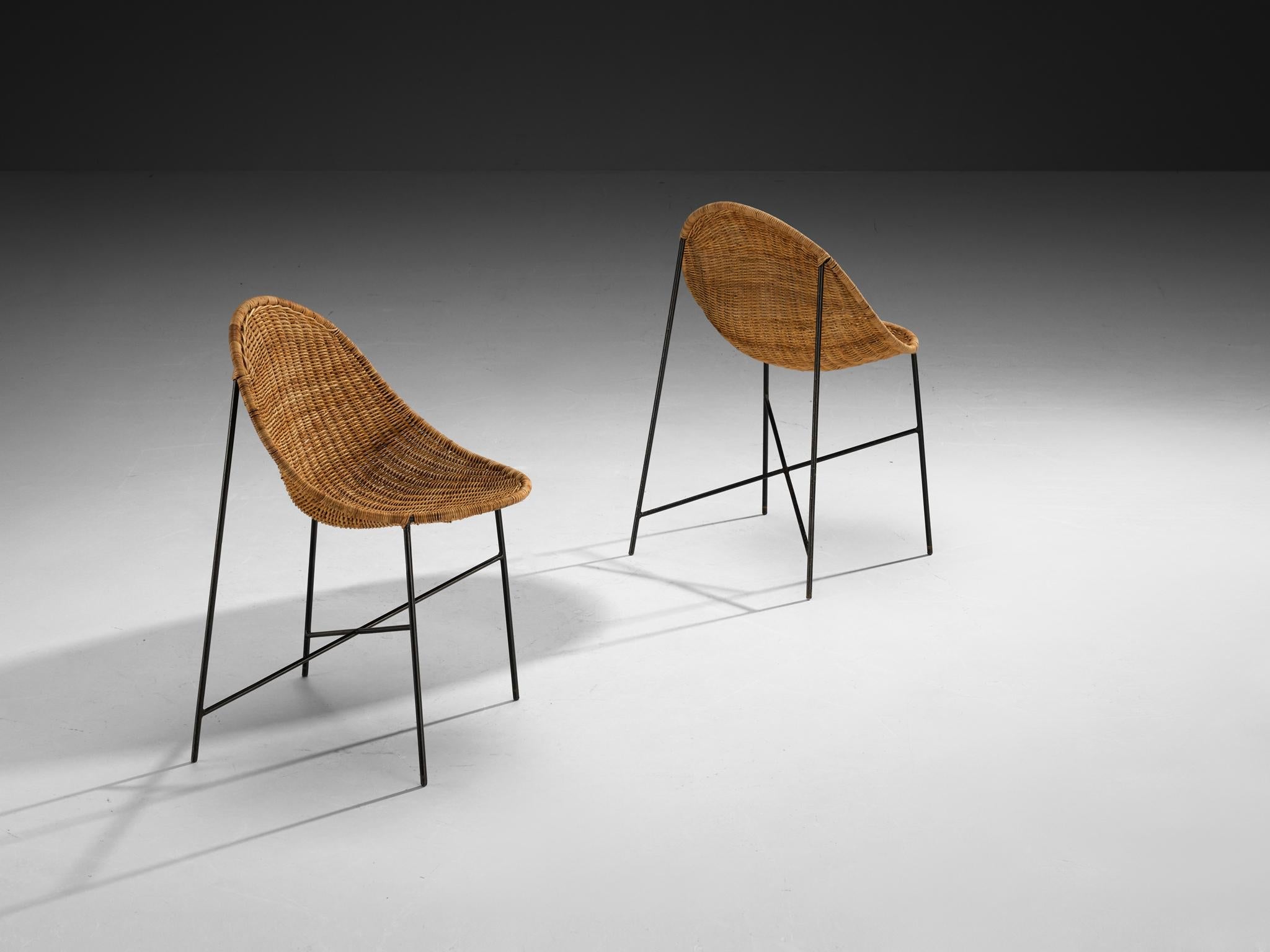 Georges and Hermine Laurent Set of Six Dining Chairs in Cane and Steel seating Morentz