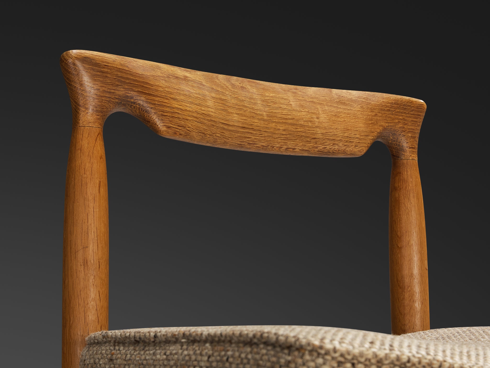 Guillerme & Chambron Set of Four Dining Chairs in Oak and Beige Fabric Seating Morentz