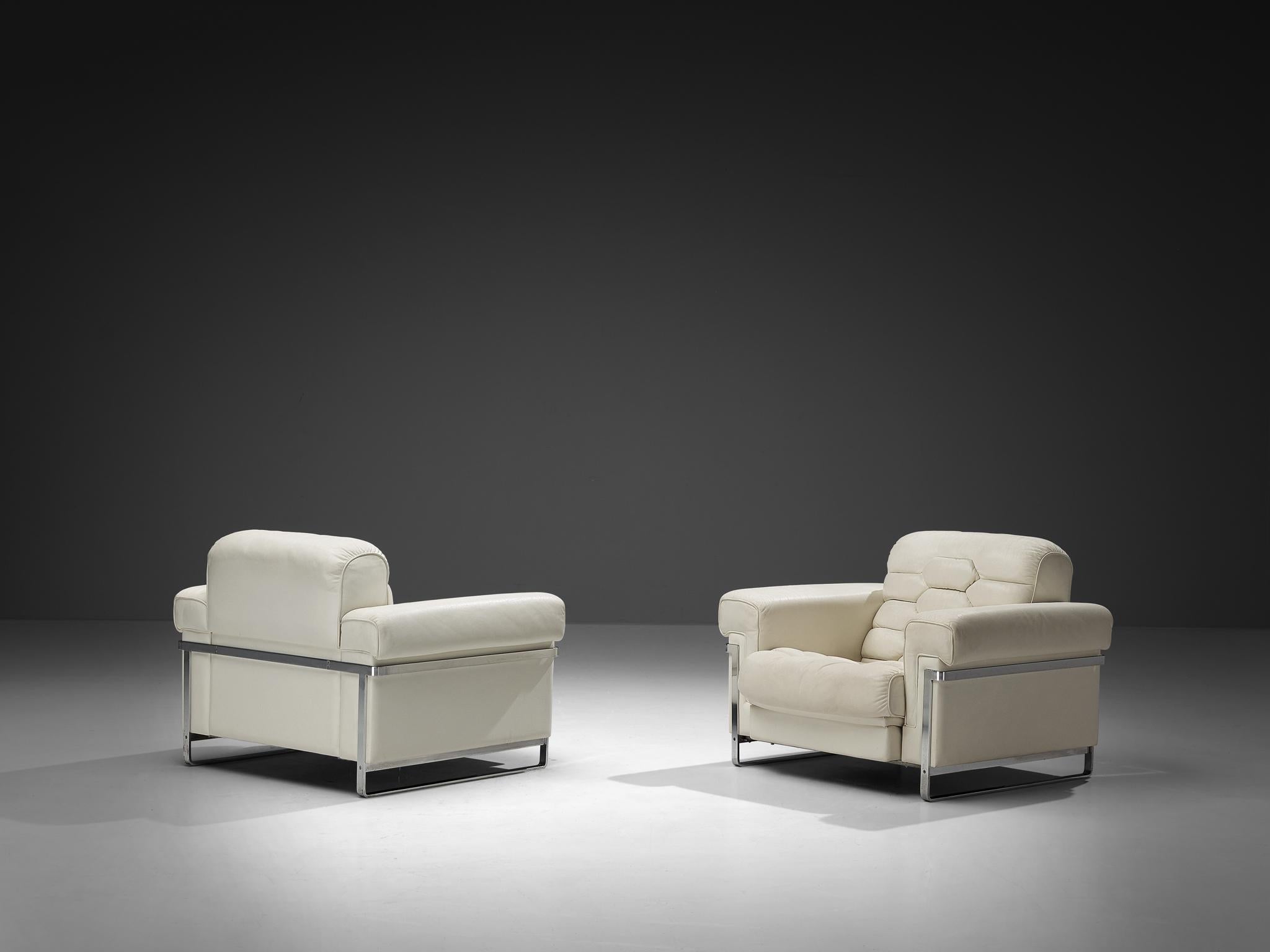 Robert Haussmann for De Sede 'DS-P' Pair of Lounge Chairs in White Leather seating Morentz
