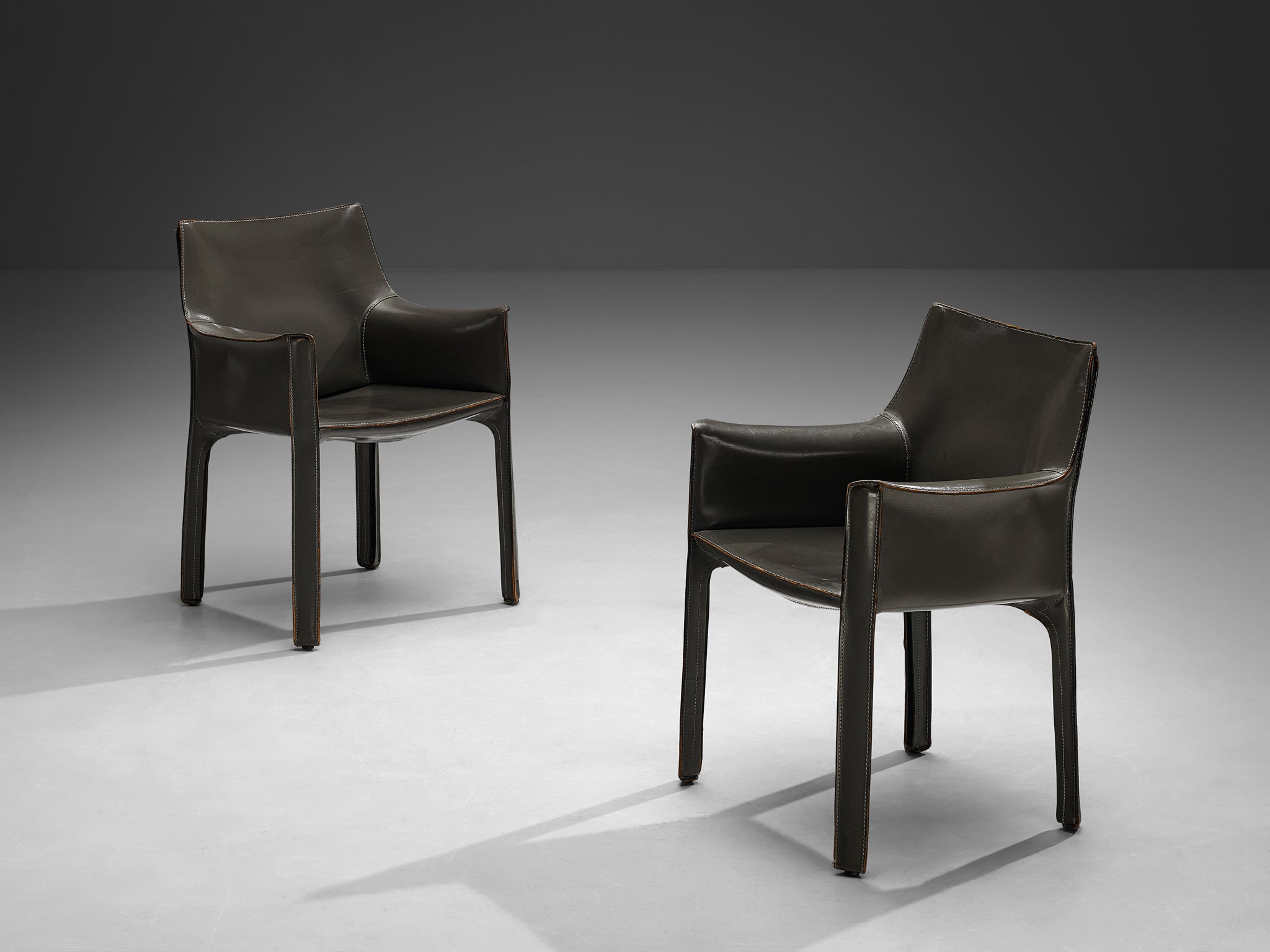 Mario Bellini for Cassina CAB 413 Set of Six Dining Chairs in Grey Leather Seating Morentz