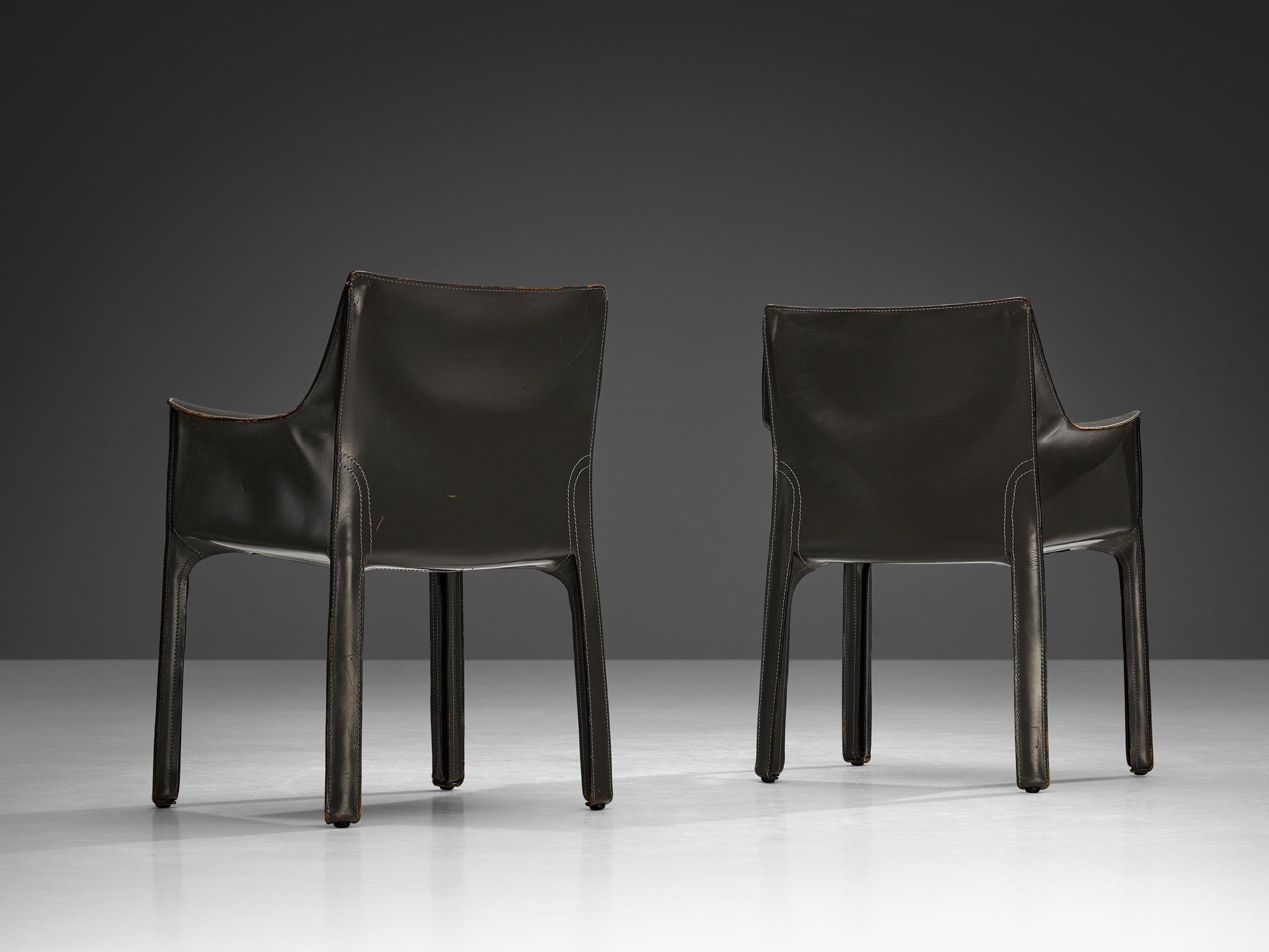 Mario Bellini for Cassina CAB 413 Set of Six Dining Chairs in Grey Leather Seating Morentz