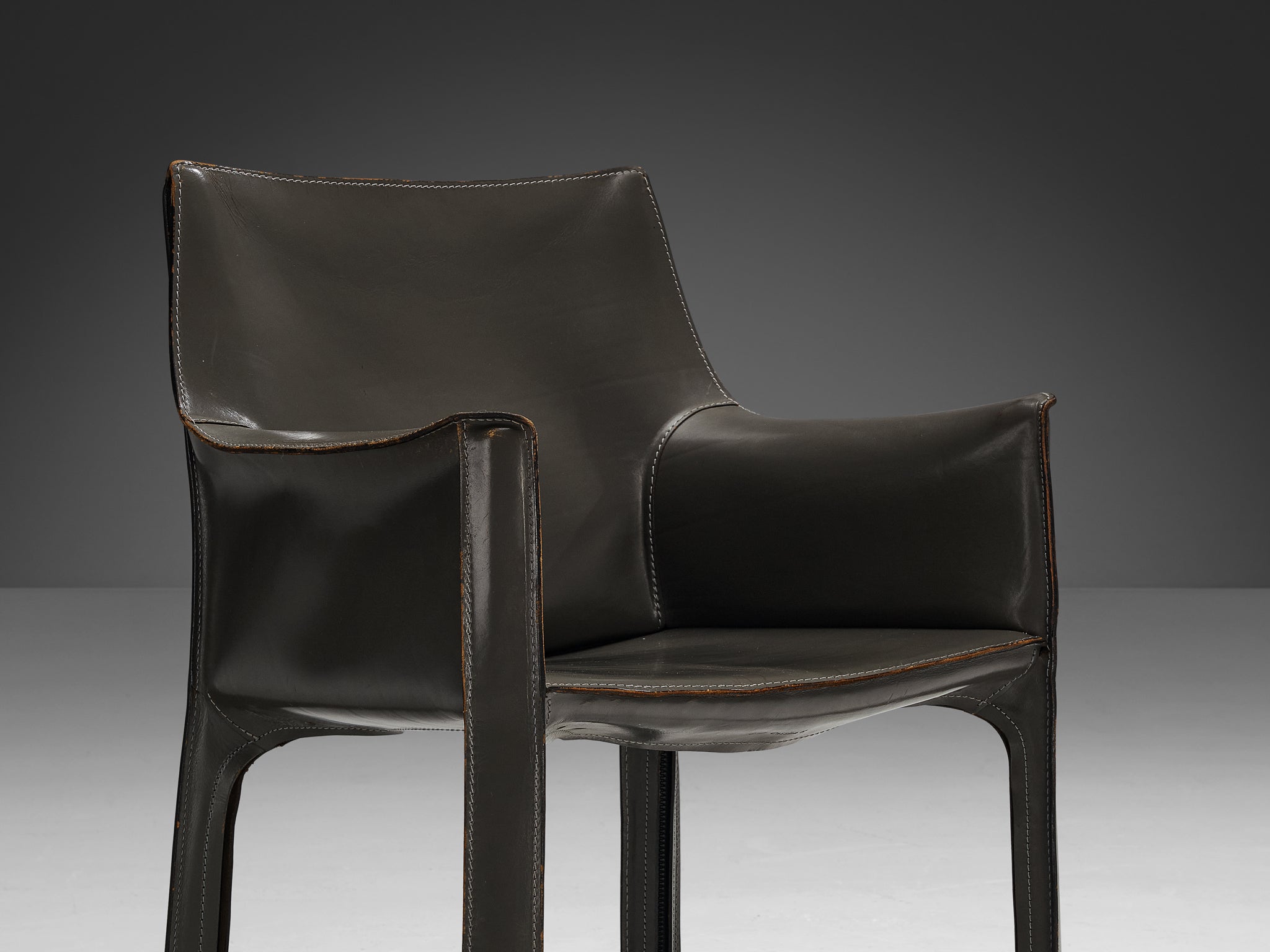 Mario Bellini for Cassina CAB 413 Set of Six Dining Chairs in Grey Leather Seating Morentz