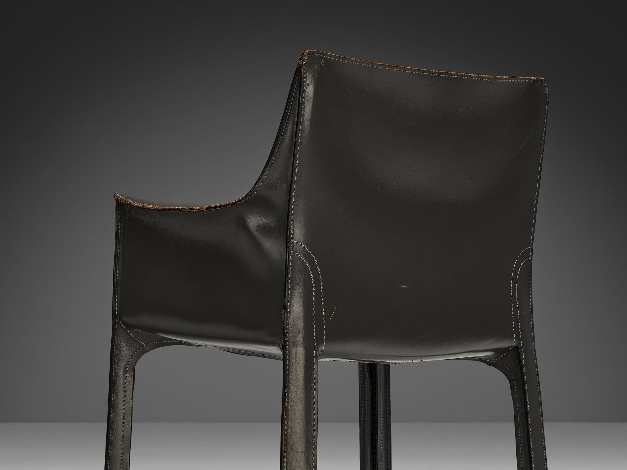 Mario Bellini for Cassina CAB 413 Set of Six Dining Chairs in Grey Leather Seating Morentz