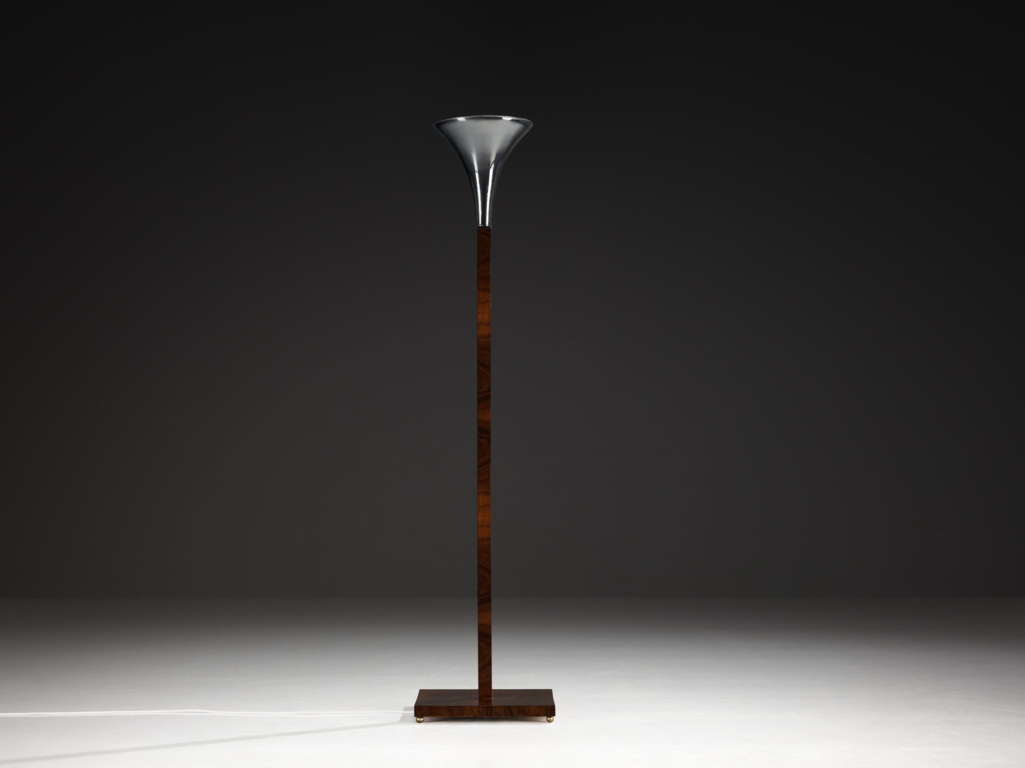 Italian Art Deco Floor Lamp in Walnut and Metal Lighting Morentz