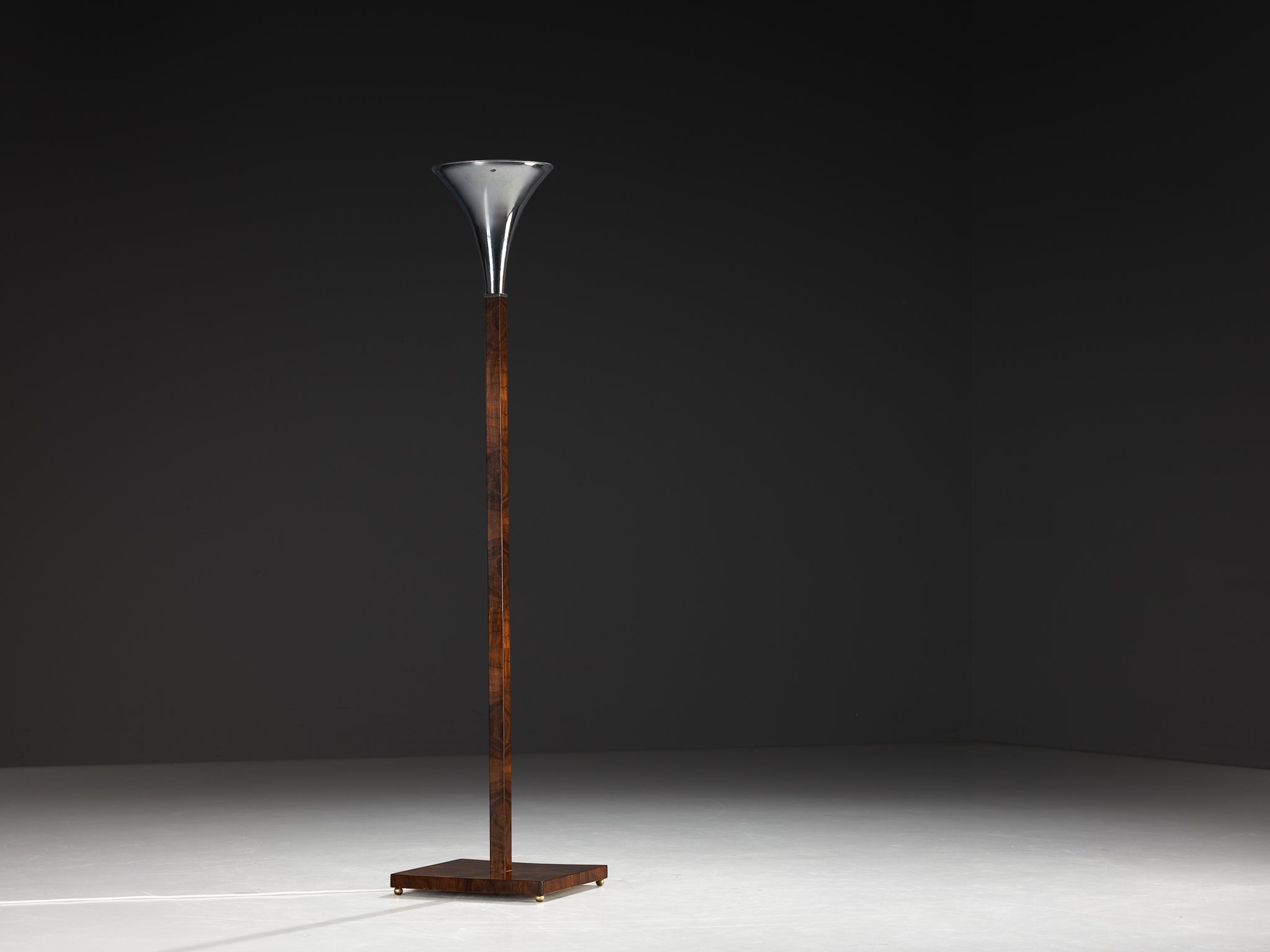 Italian Art Deco Floor Lamp in Walnut and Metal Lighting Morentz
