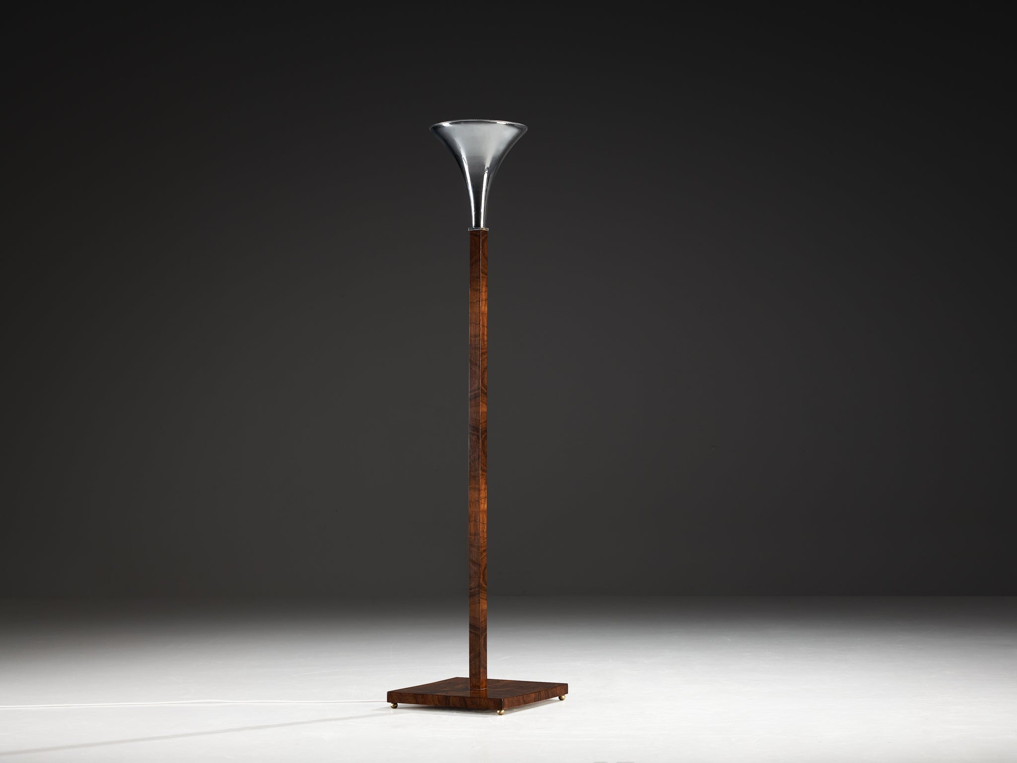 Italian Art Deco Floorlamp in Walnut with Tulip Metal Shade Lighting Morentz