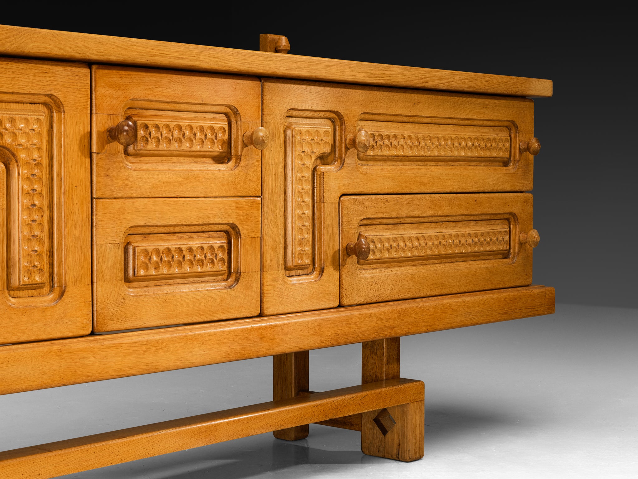 Guillerme & Chambron Angular Carved Sideboard in Solid Oak case pieces and storage cabinets Morentz