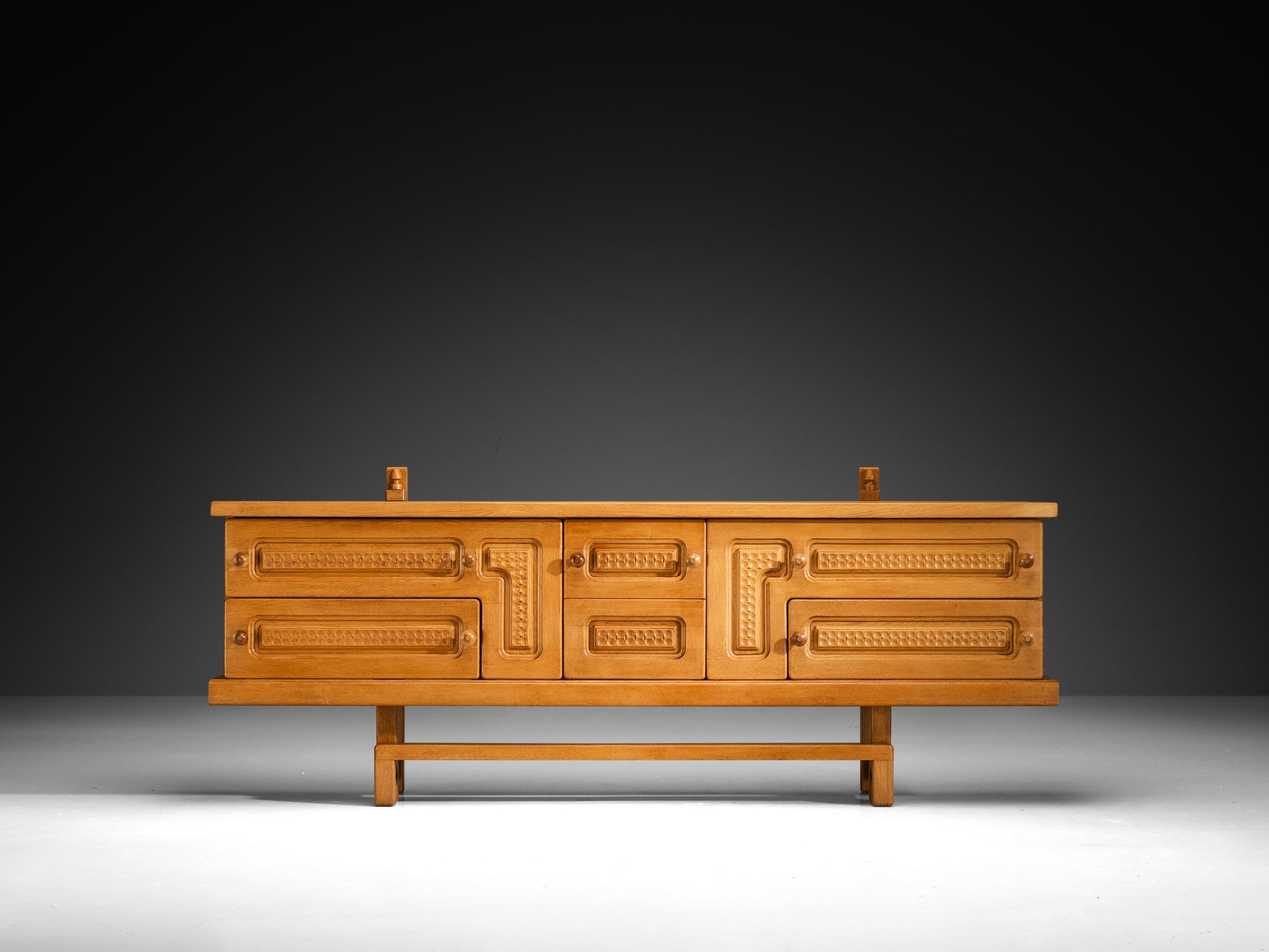 Guillerme & Chambron Angular Carved Sideboard in Solid Oak case pieces and storage cabinets Morentz