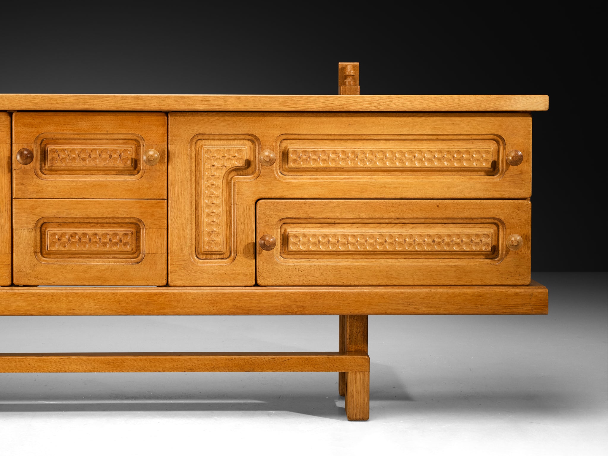 Guillerme & Chambron Angular Carved Sideboard in Solid Oak case pieces and storage cabinets Morentz