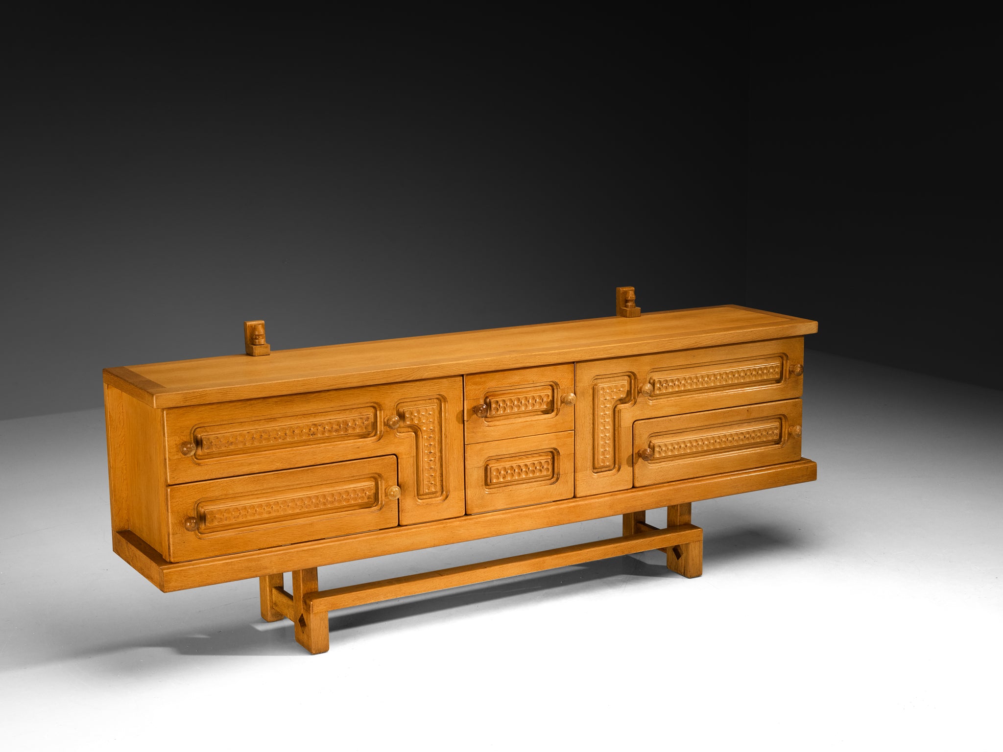 Guillerme & Chambron Angular Carved Sideboard in Solid Oak case pieces and storage cabinets Morentz