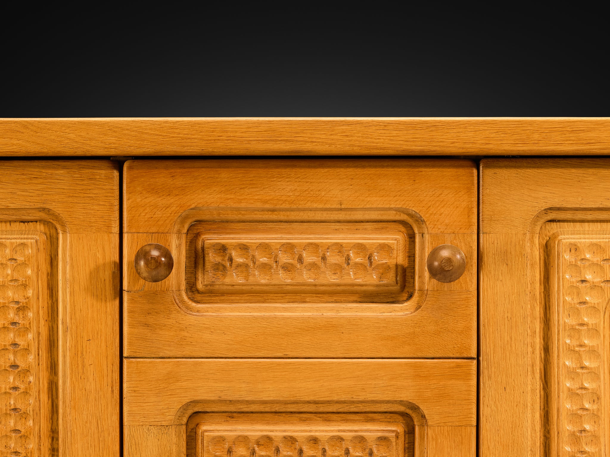 Guillerme & Chambron Angular Carved Sideboard in Solid Oak case pieces and storage cabinets Morentz