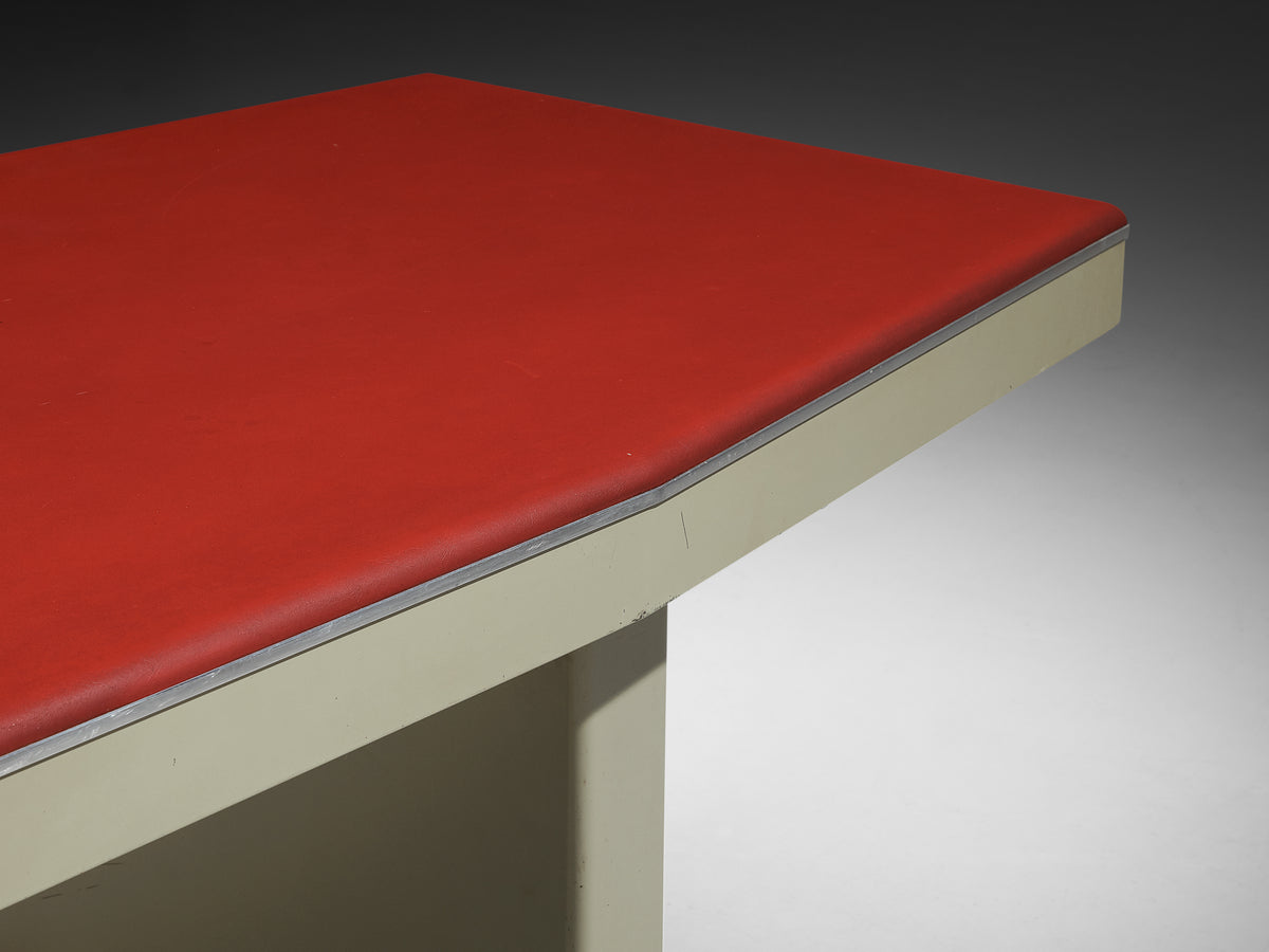 1950s Industrial Italian Dining Table with Red Top and Light Grey Frame Tables Morentz