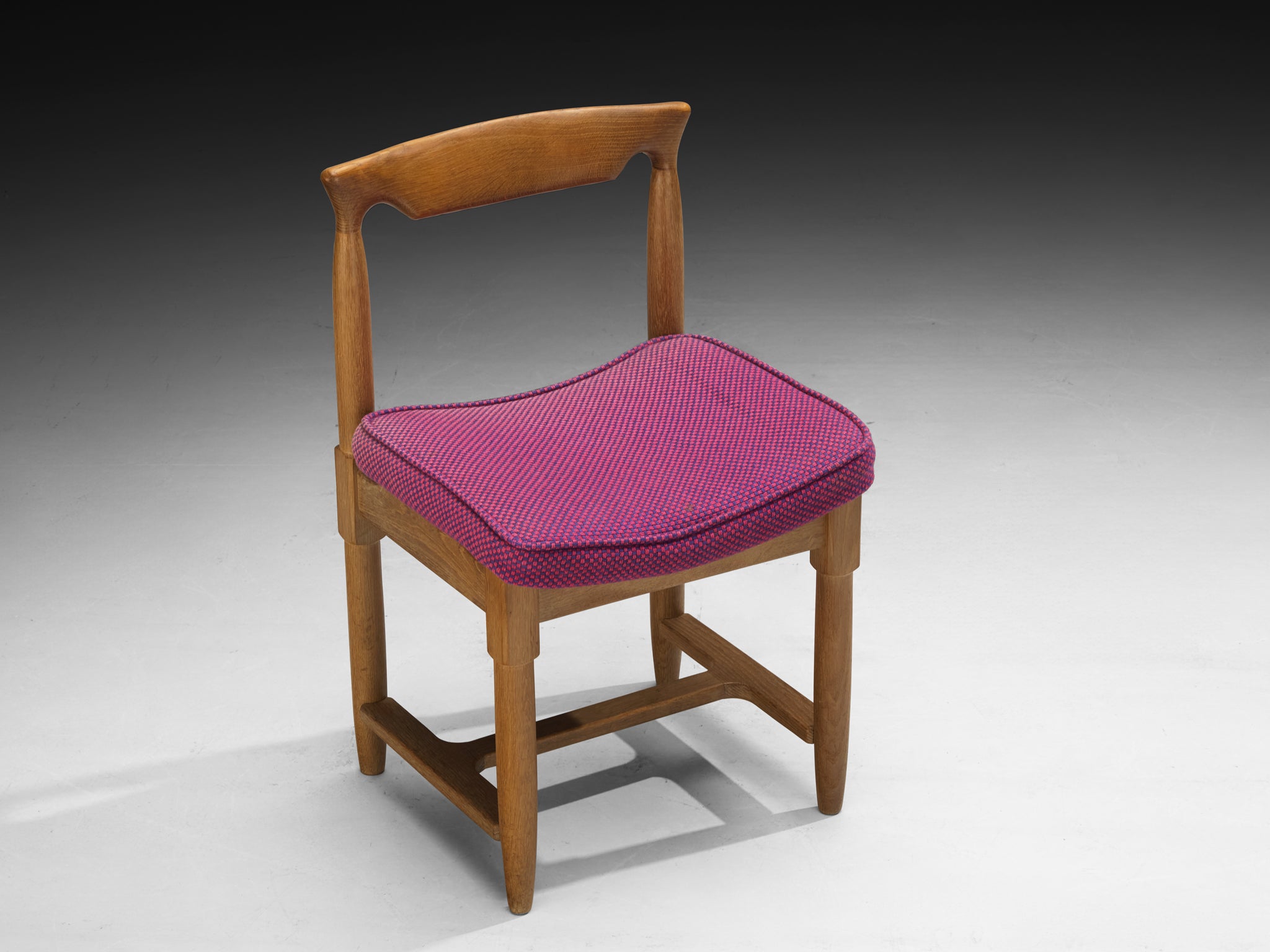 Guillerme & Chambron Set of Five Dining Chairs in Oak and Purple Wool Seating Morentz
