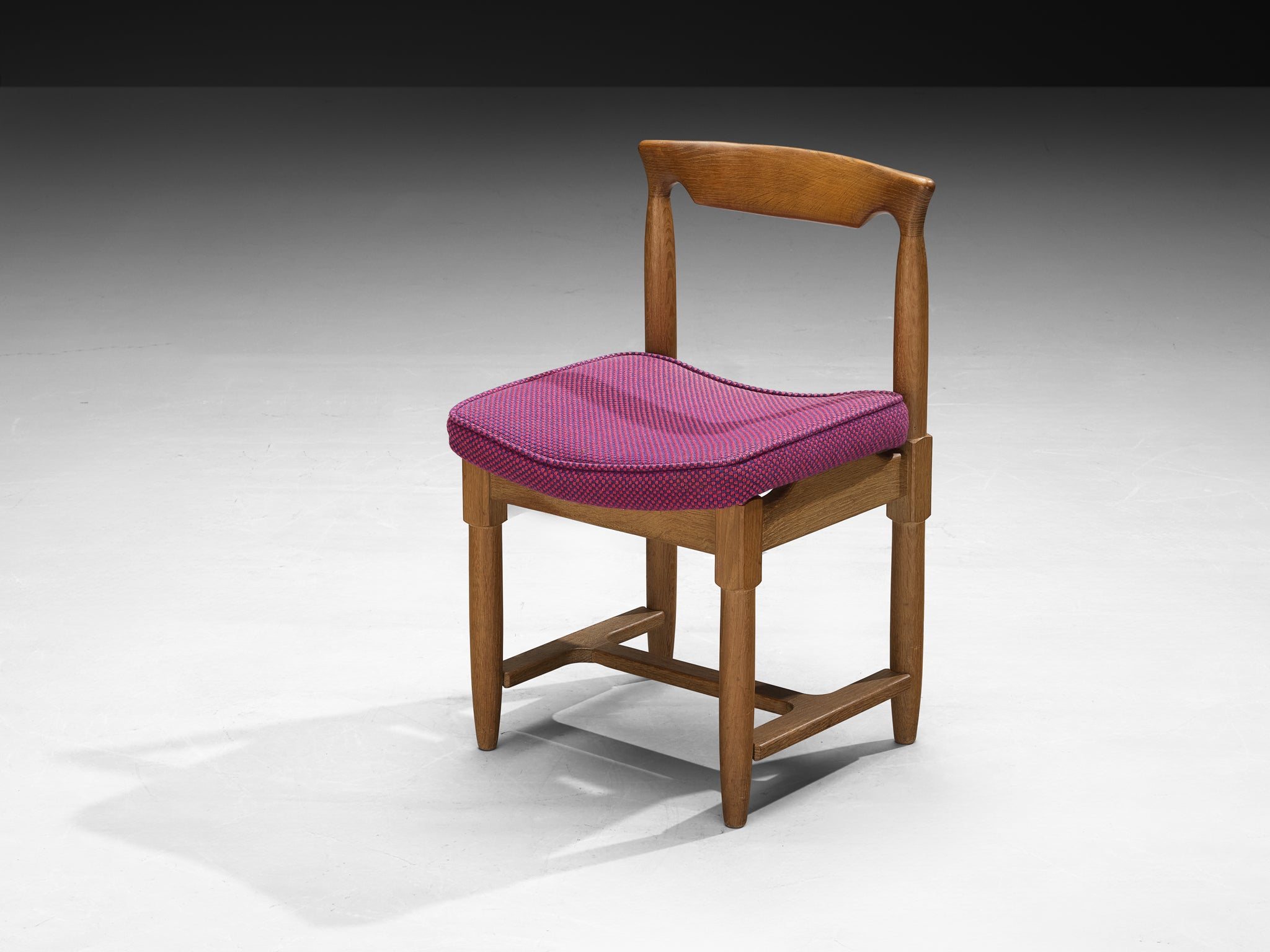 Guillerme & Chambron Set of Five Dining Chairs in Oak and Purple Wool Seating Morentz