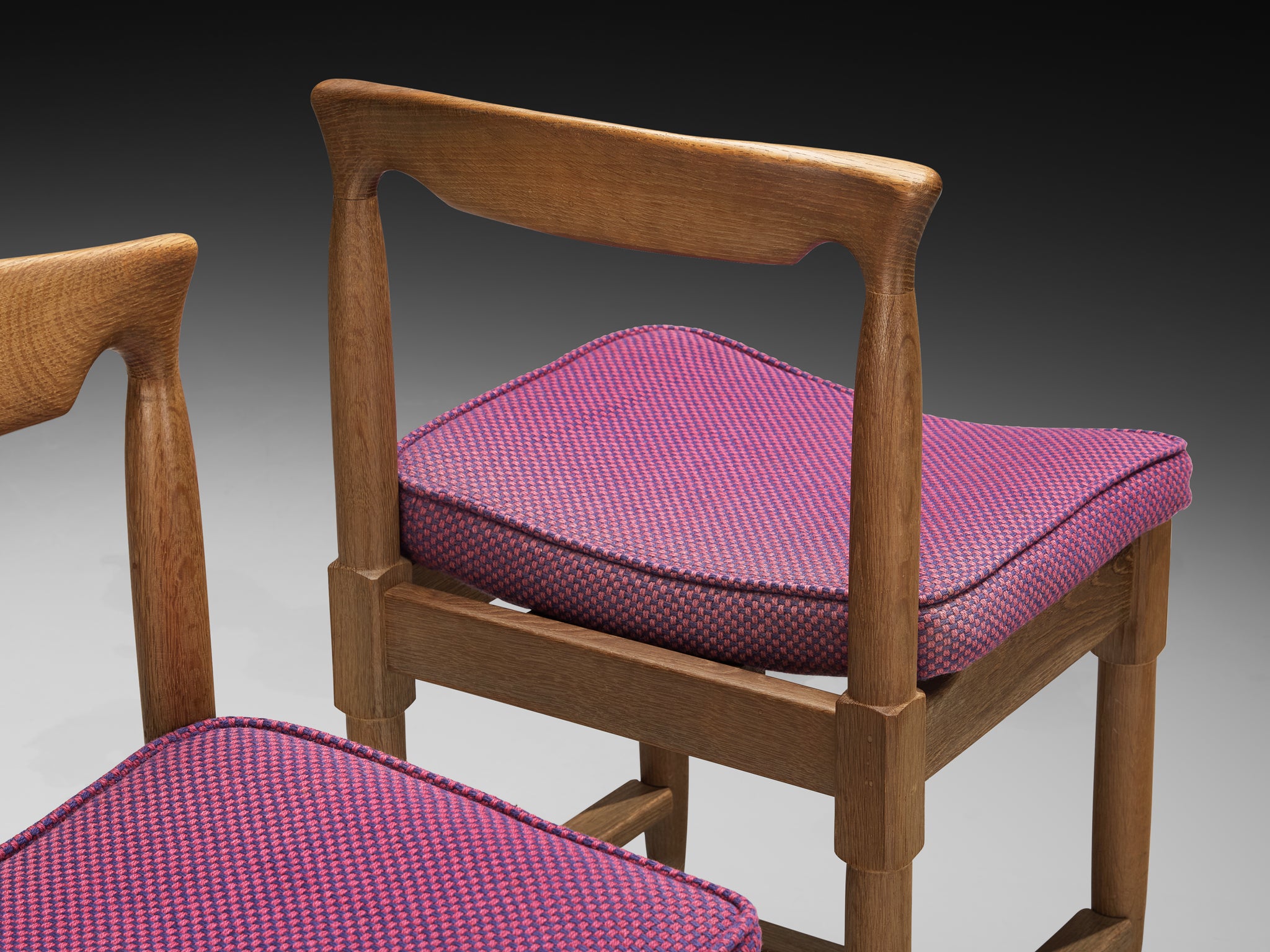 Guillerme & Chambron Set of Five Dining Chairs in Oak and Purple Wool Seating Morentz
