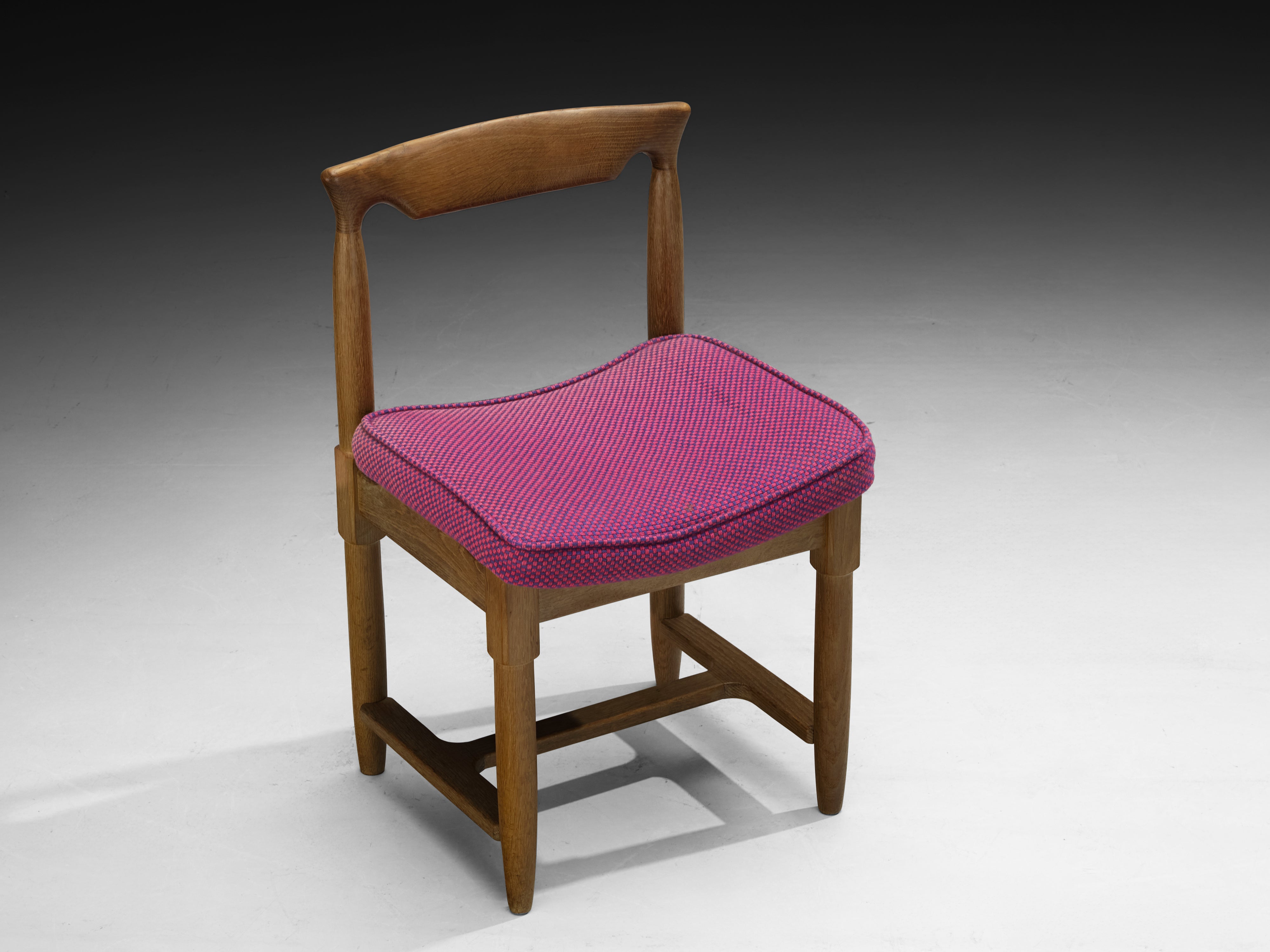 Guillerme & Chambron Set of Five Dining Chairs in Oak and Purple Wool Seating Morentz