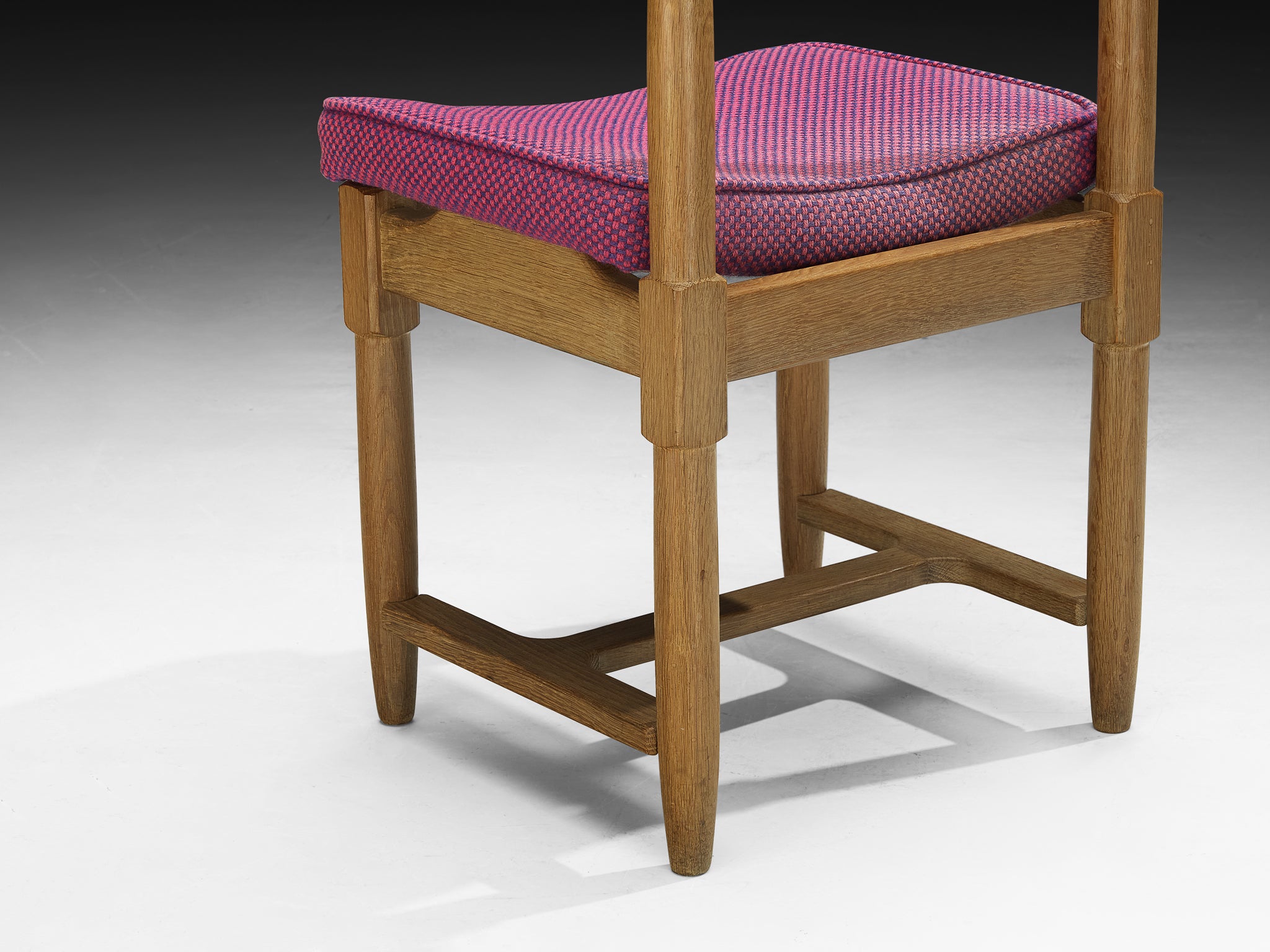 Guillerme & Chambron Set of Five Dining Chairs in Oak and Purple Wool Seating Morentz