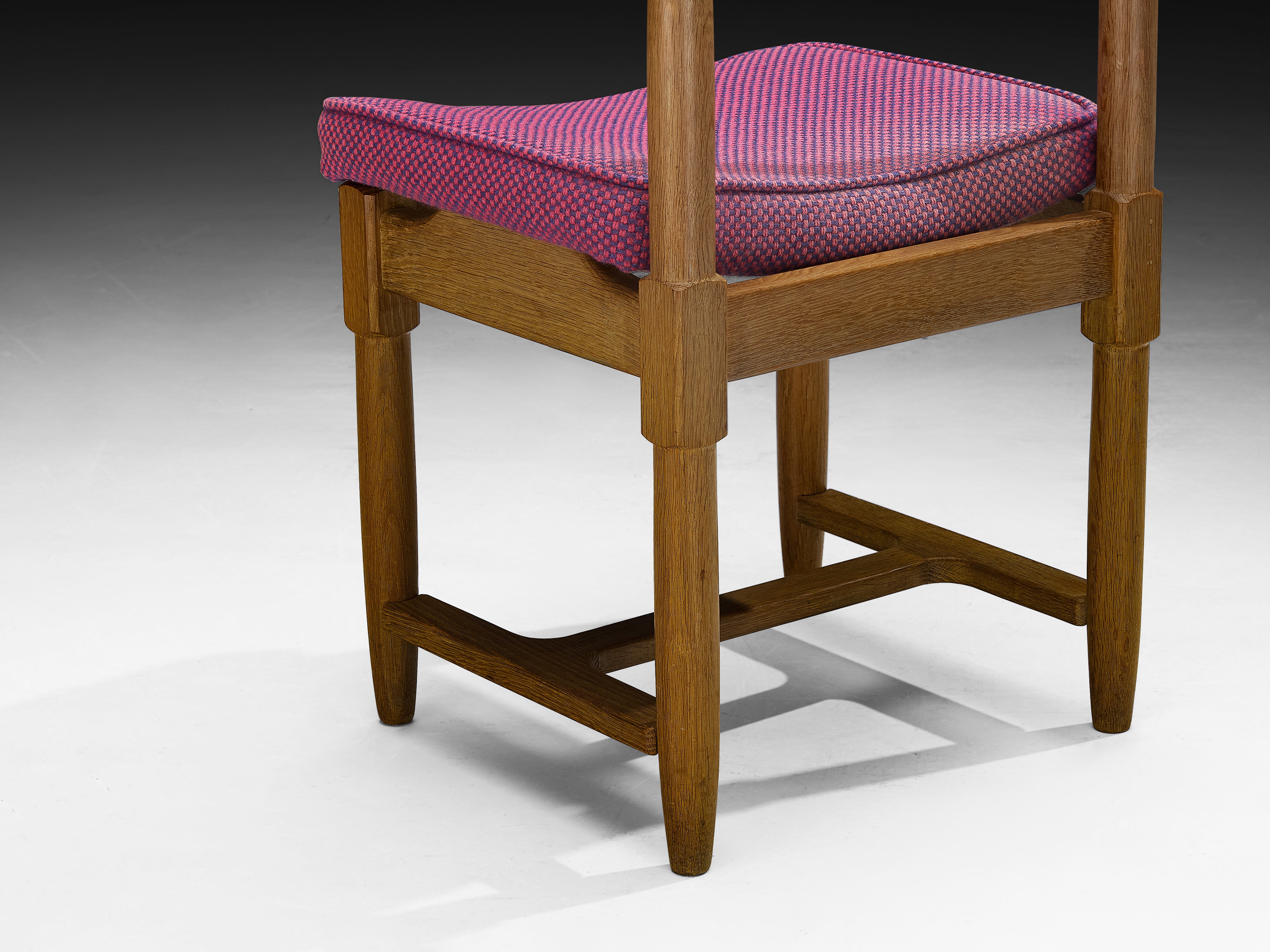 Guillerme & Chambron Set of Five Dining Chairs in Oak and Purple Wool Seating Morentz
