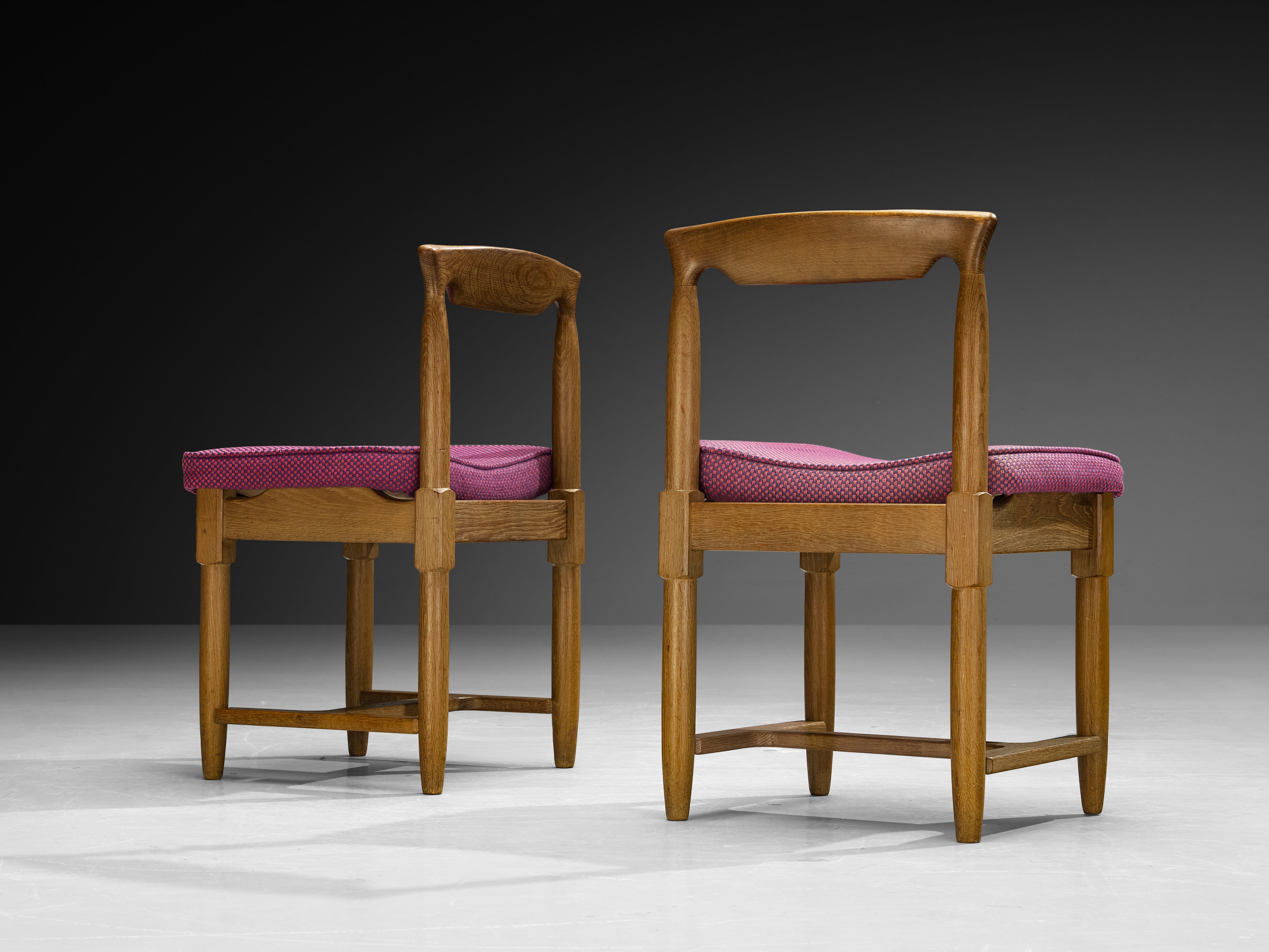 Guillerme & Chambron Set of Five Dining Chairs in Oak and Purple Wool Seating Morentz
