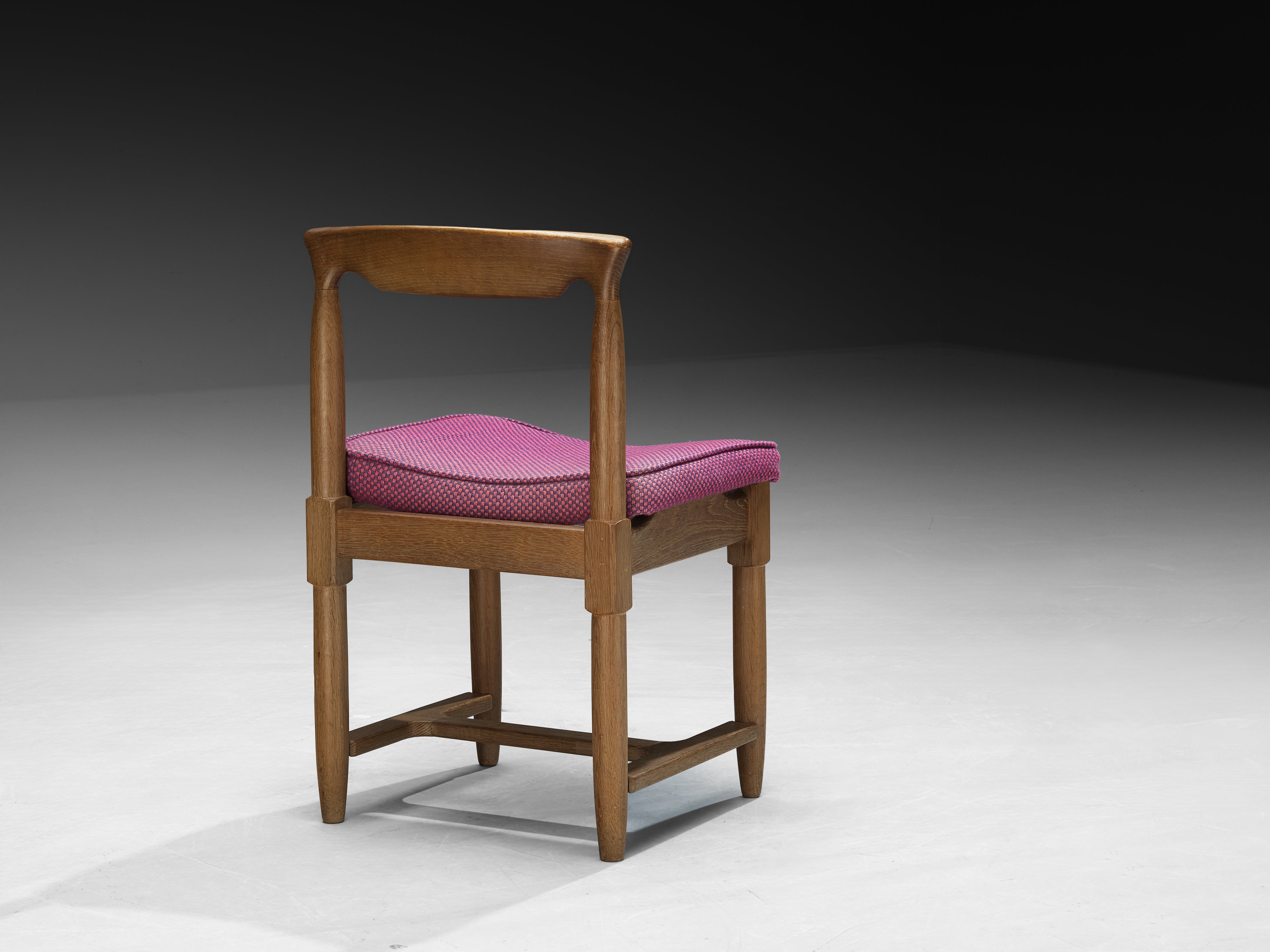 Guillerme & Chambron Set of Five Dining Chairs in Oak and Purple Wool Seating Morentz