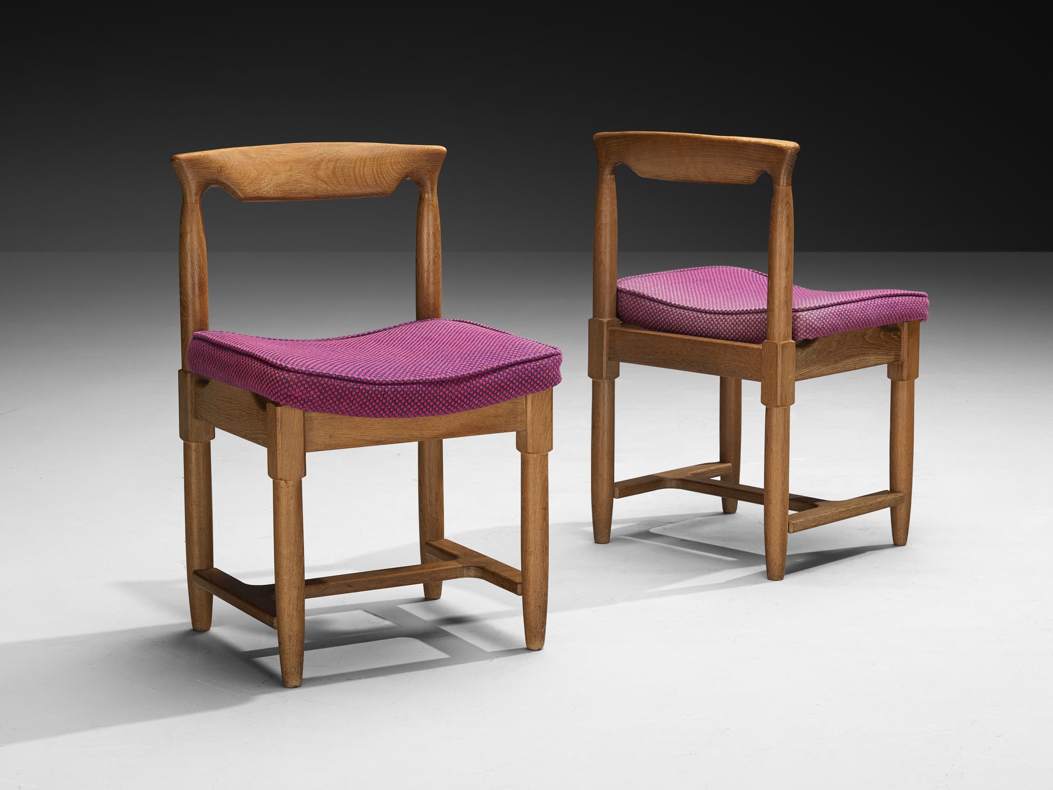 Guillerme & Chambron Set of Five Dining Chairs in Oak and Purple Wool Seating Morentz