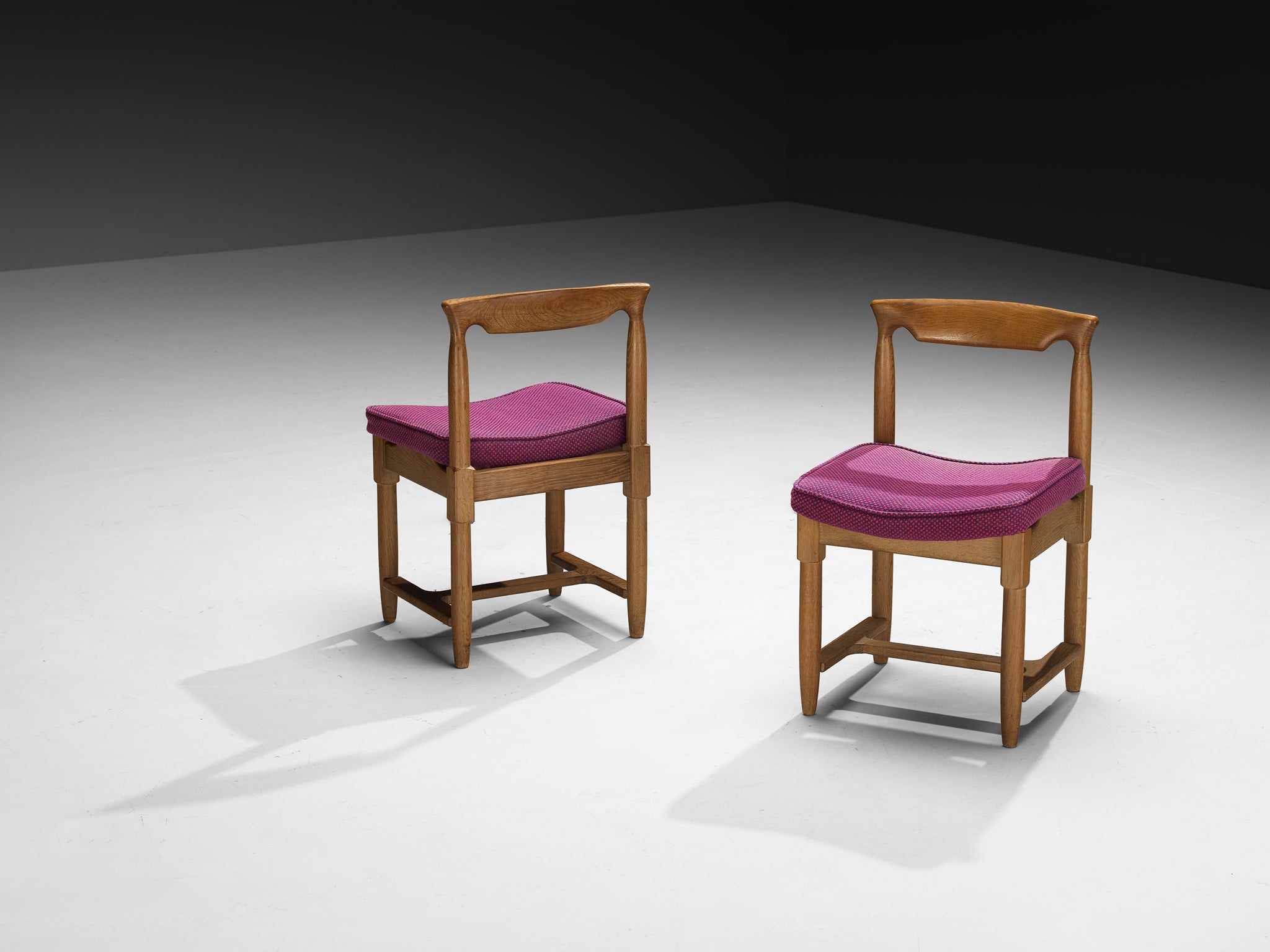 Guillerme & Chambron Set of Five Dining Chairs in Oak and Purple Wool Seating Morentz