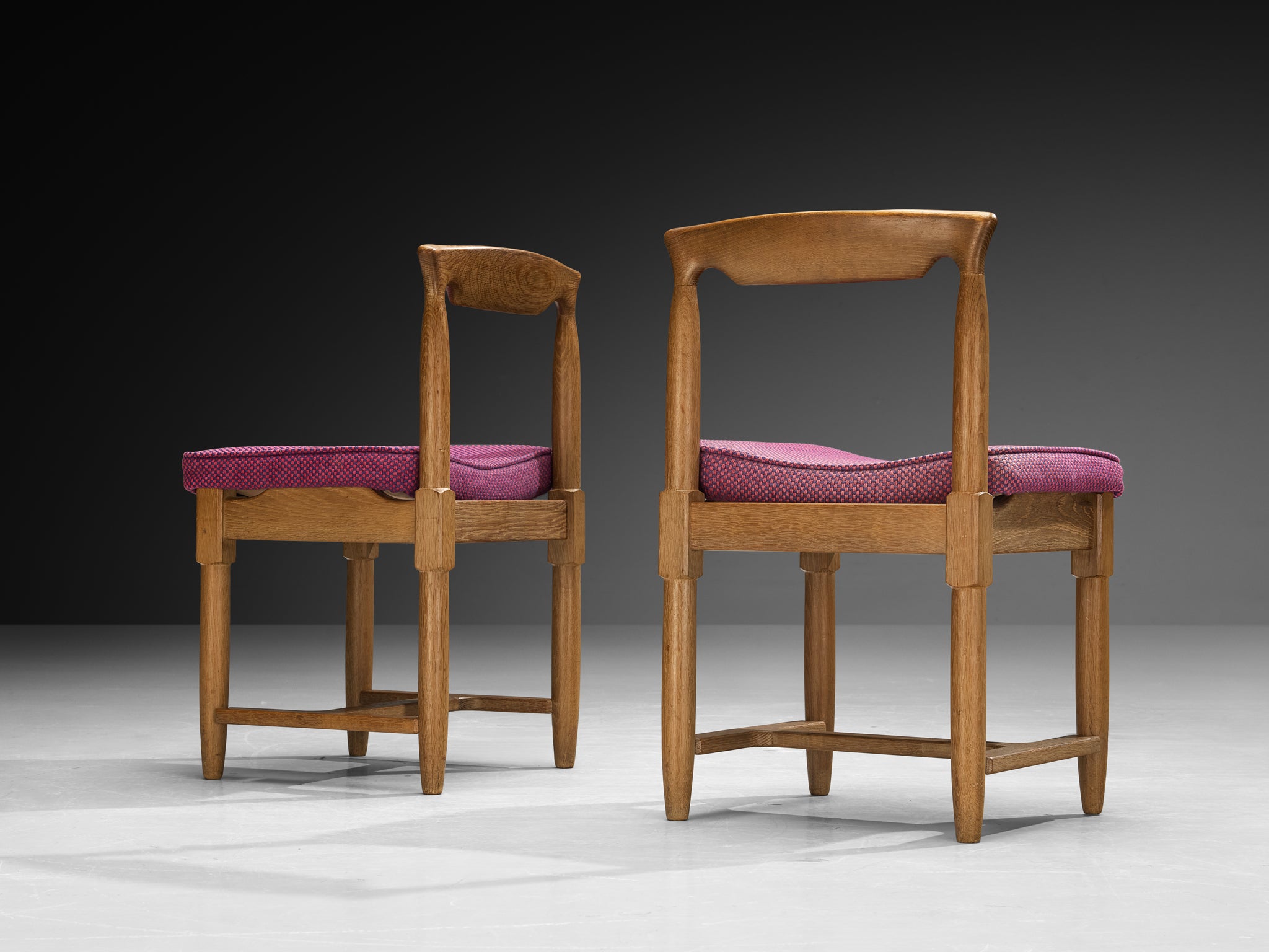 Guillerme & Chambron Set of Five Dining Chairs in Oak and Purple Wool Seating Morentz