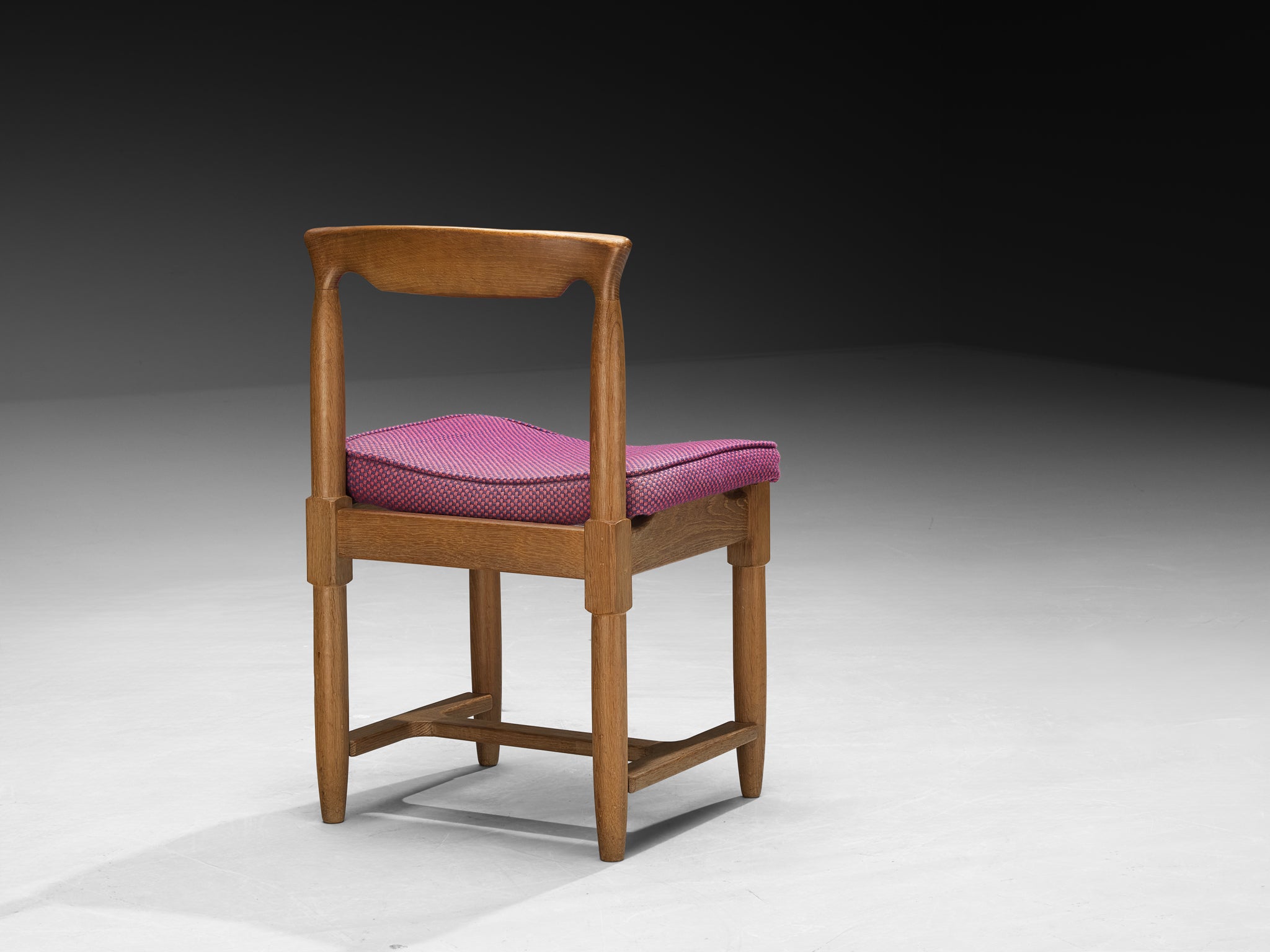 Guillerme & Chambron Set of Five Dining Chairs in Oak and Purple Wool Seating Morentz