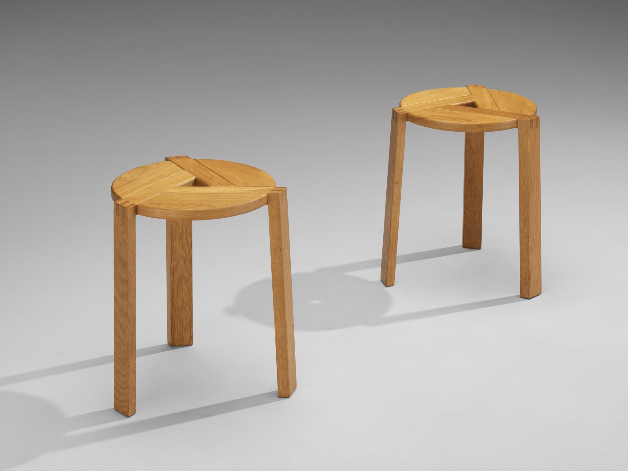 Geometric Round Stools in Solid Oak seating Morentz