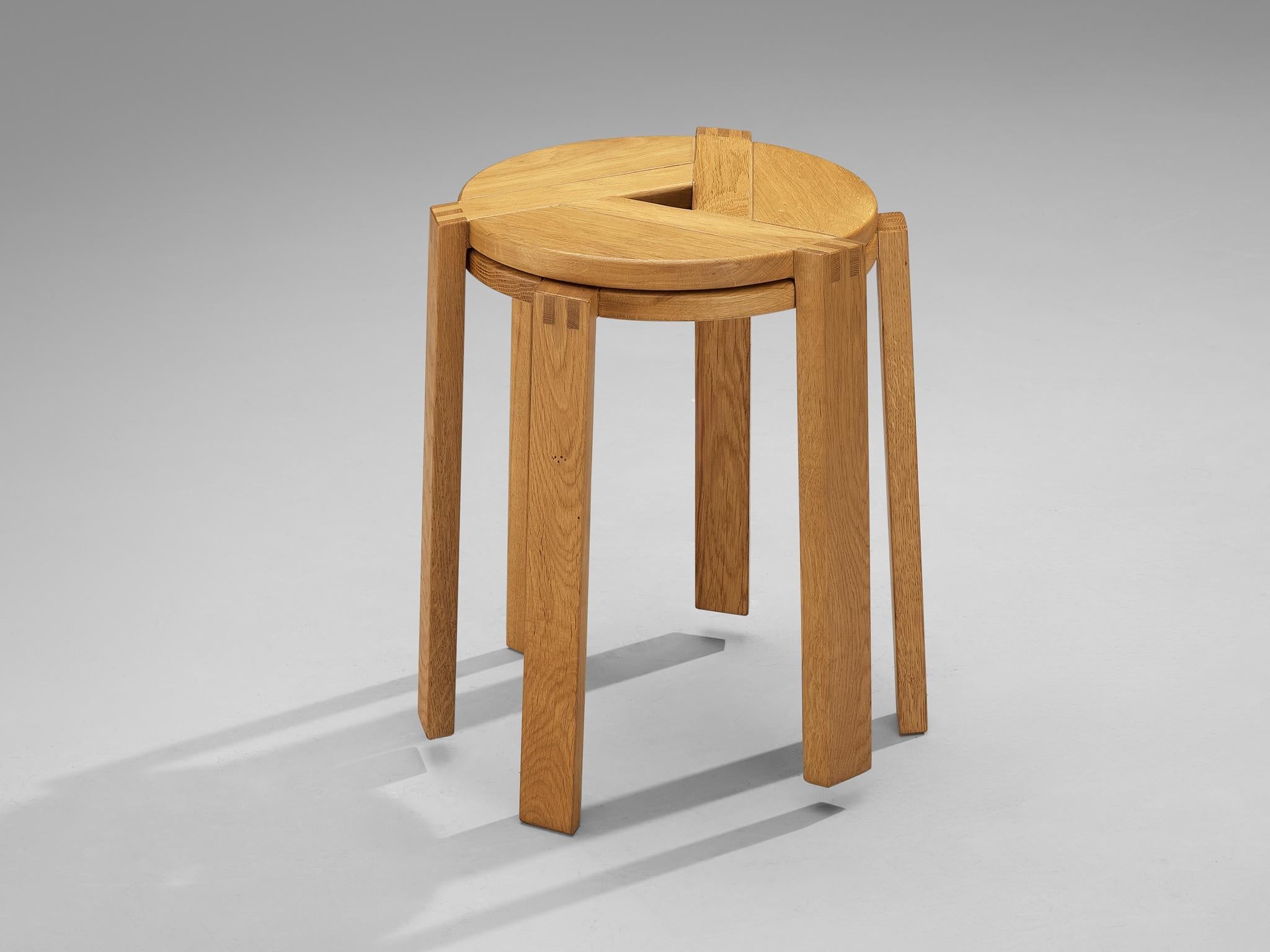 Geometric Round Stools in Solid Oak seating Morentz