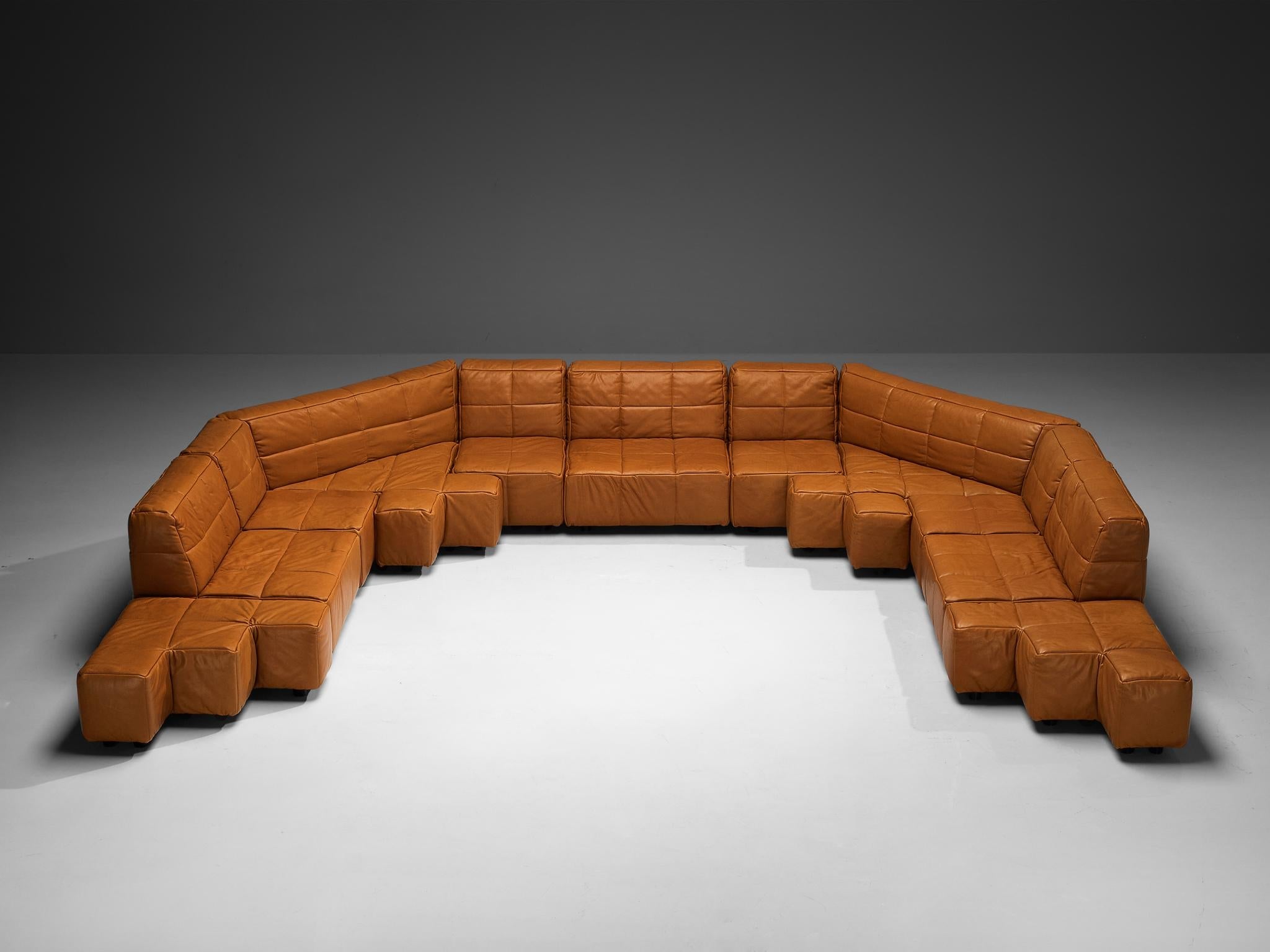 Hans Hopfer for Wiener Werkstätte Castell Sectional Sofa in Cognac Leather seating Morentz