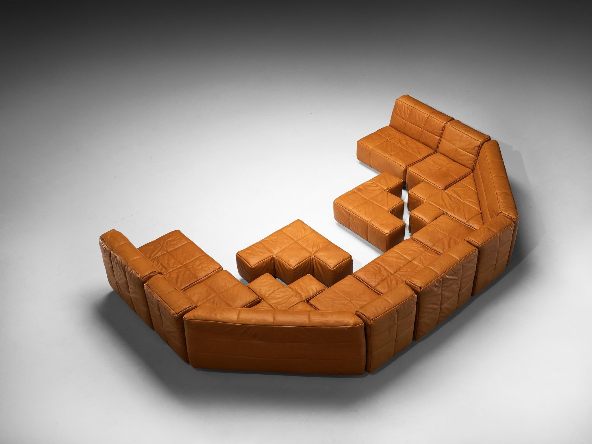 Hans Hopfer for Wiener Werkstätte Castell Sectional Sofa in Cognac Leather seating Morentz