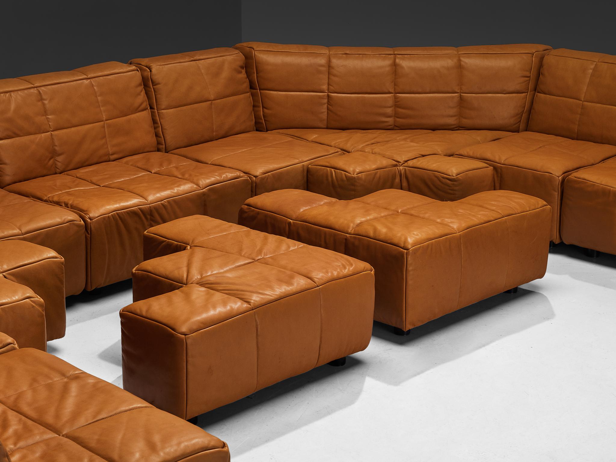 Hans Hopfer for Wiener Werkstätte Castell Sectional Sofa in Cognac Leather seating Morentz