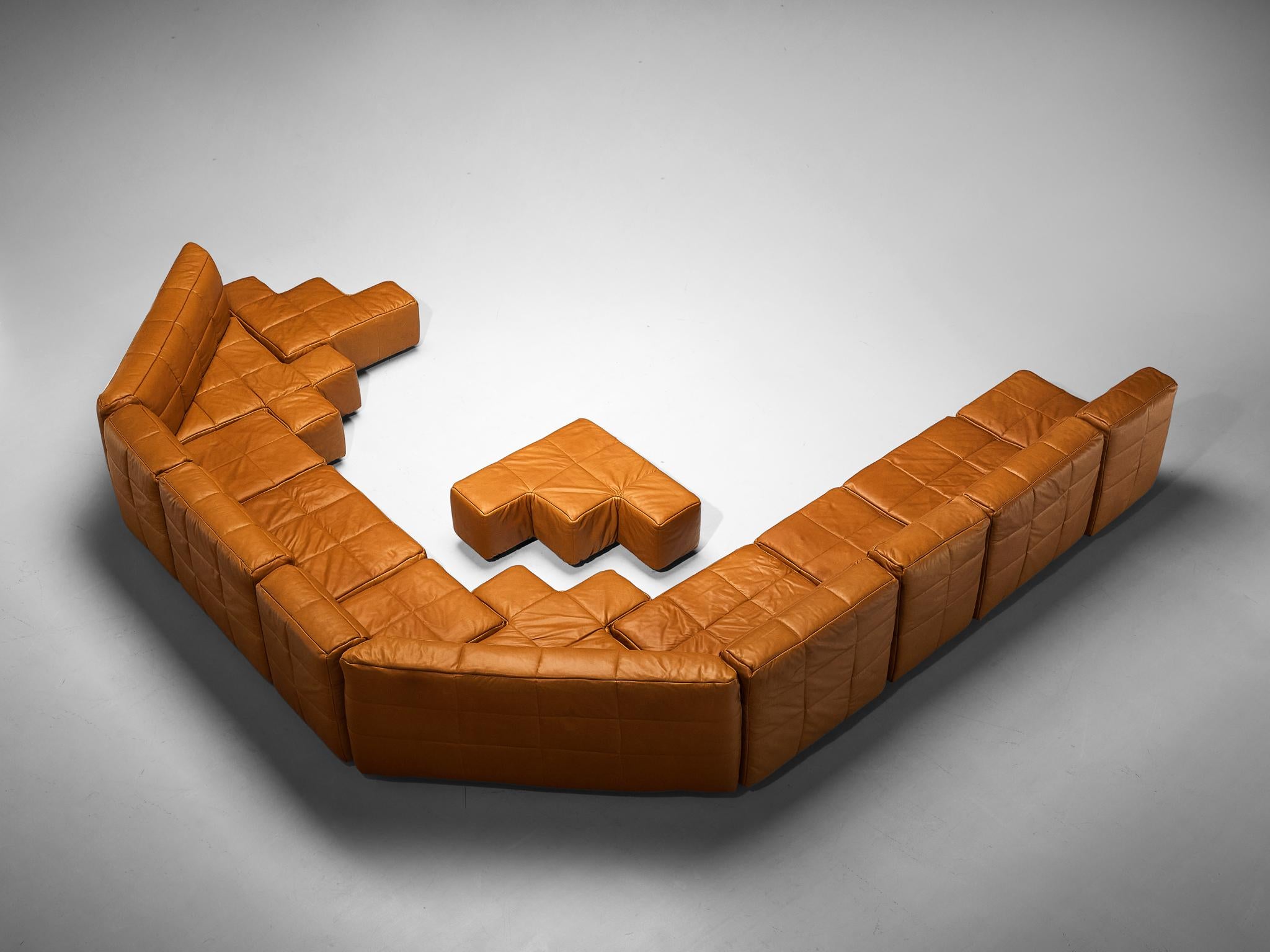 Hans Hopfer for Wiener Werkstätte Castell Sectional Sofa in Cognac Leather seating Morentz