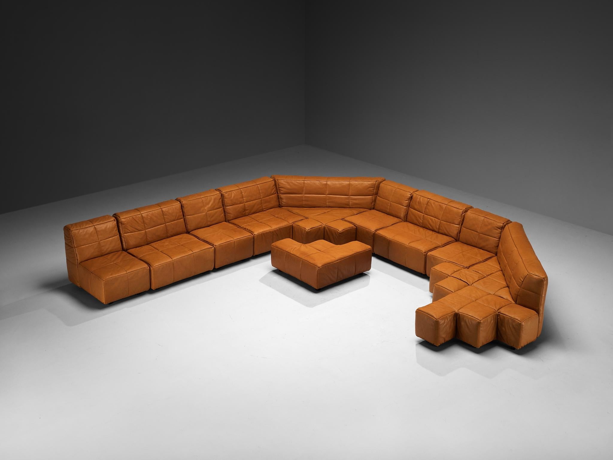 Hans Hopfer for Wiener Werkstätte Castell Sectional Sofa in Cognac Leather seating Morentz