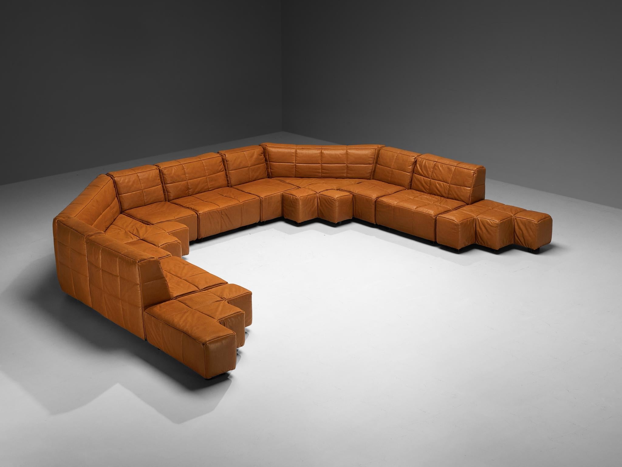Hans Hopfer for Wiener Werkstätte Castell Sectional Sofa in Cognac Leather seating Morentz