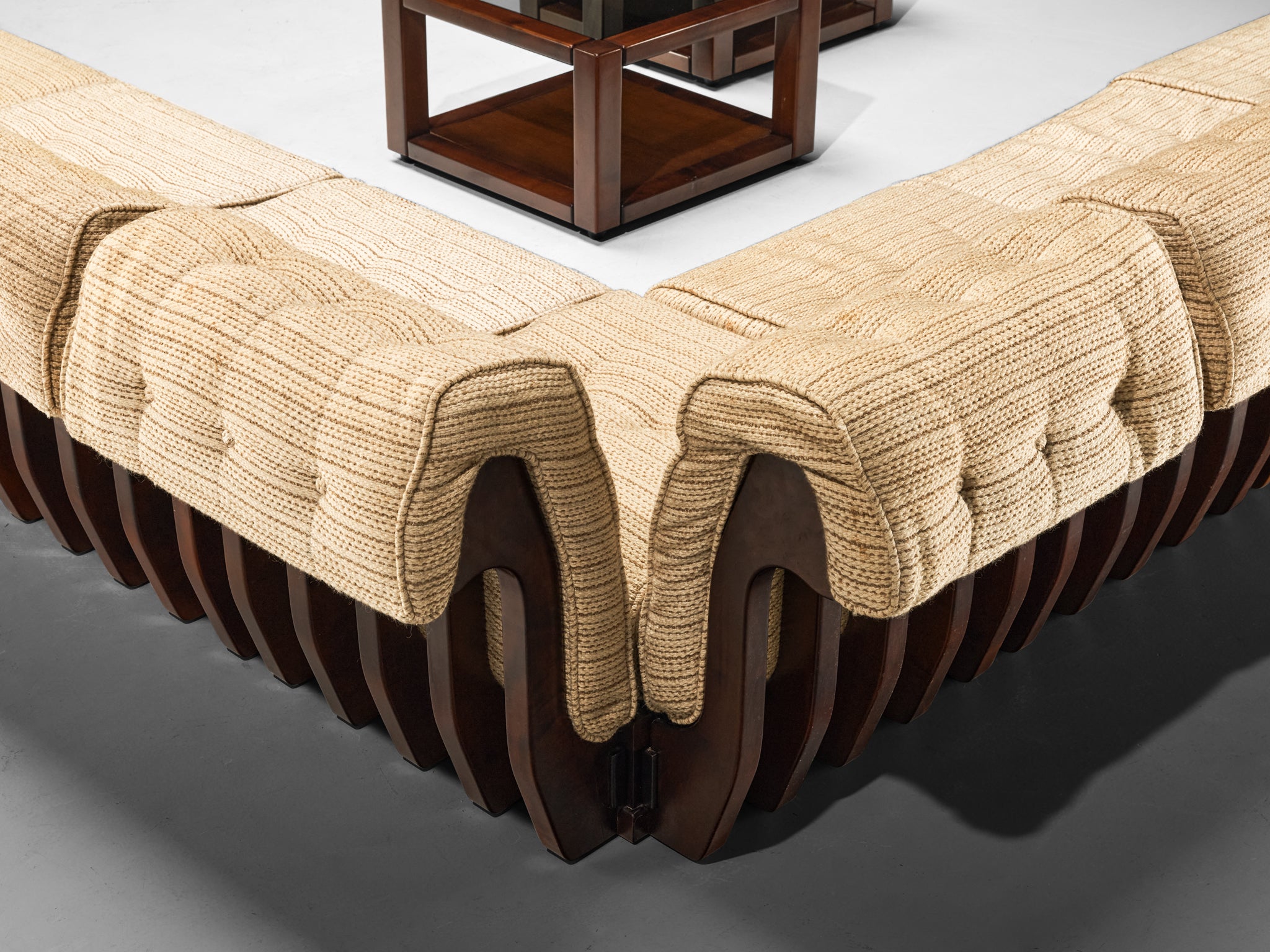 Luciano Frigerio 'Can Can' Sectional Sofa with Side Tables in Dark Wood Seating Morentz